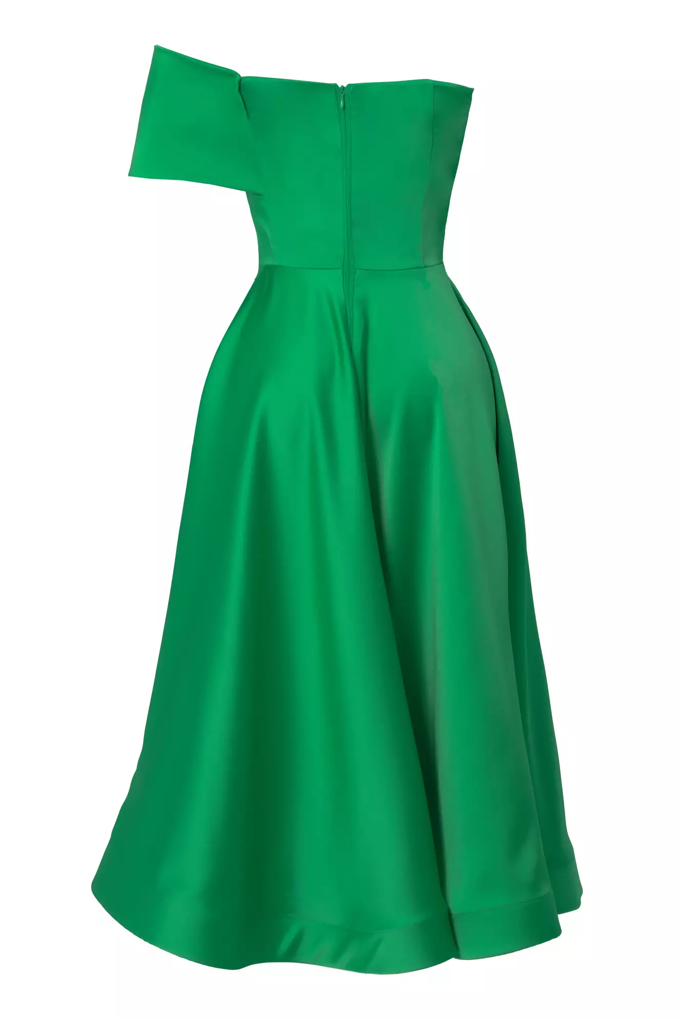 Green satin sleeveless long dress