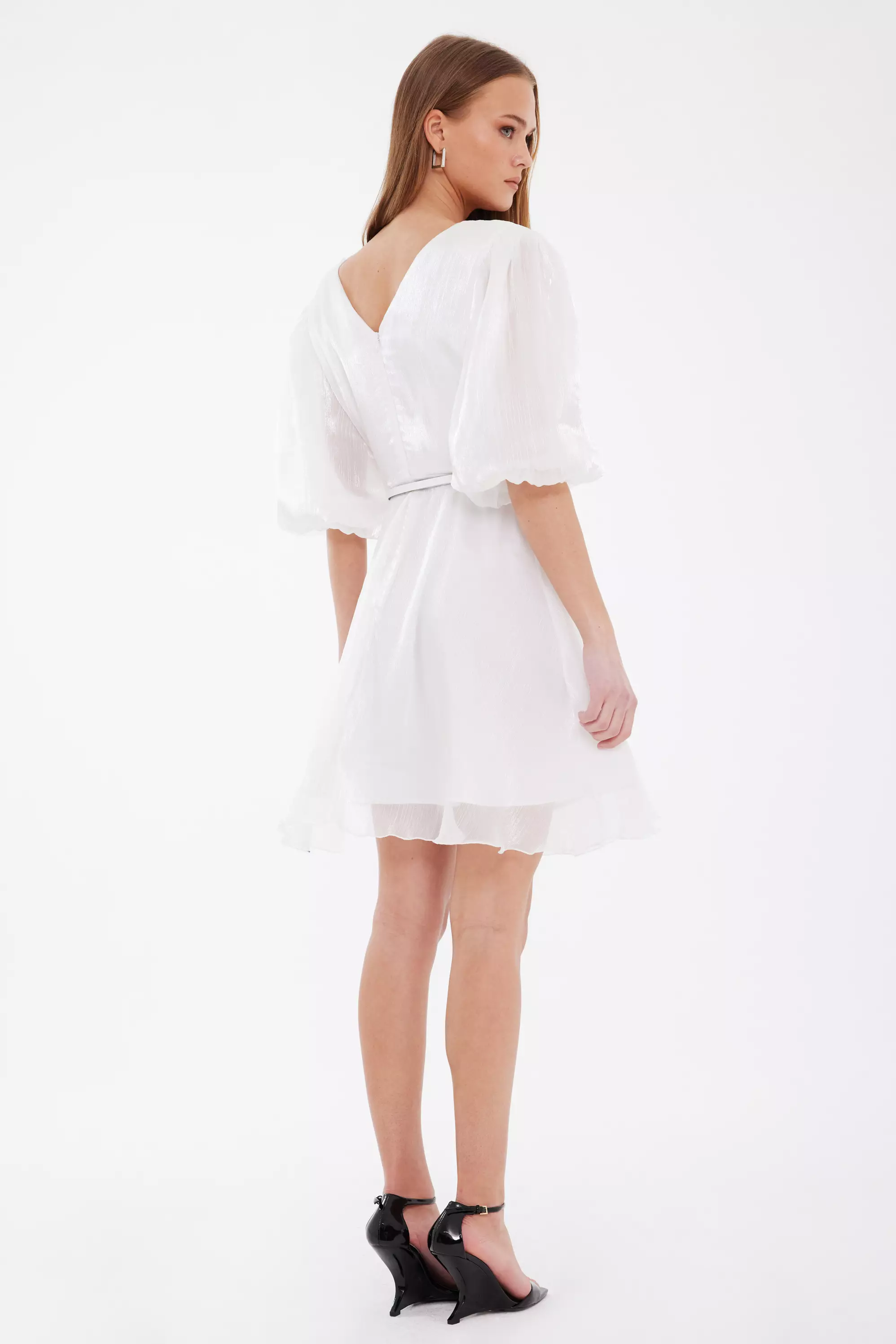 White tulle short sleeve mini dress