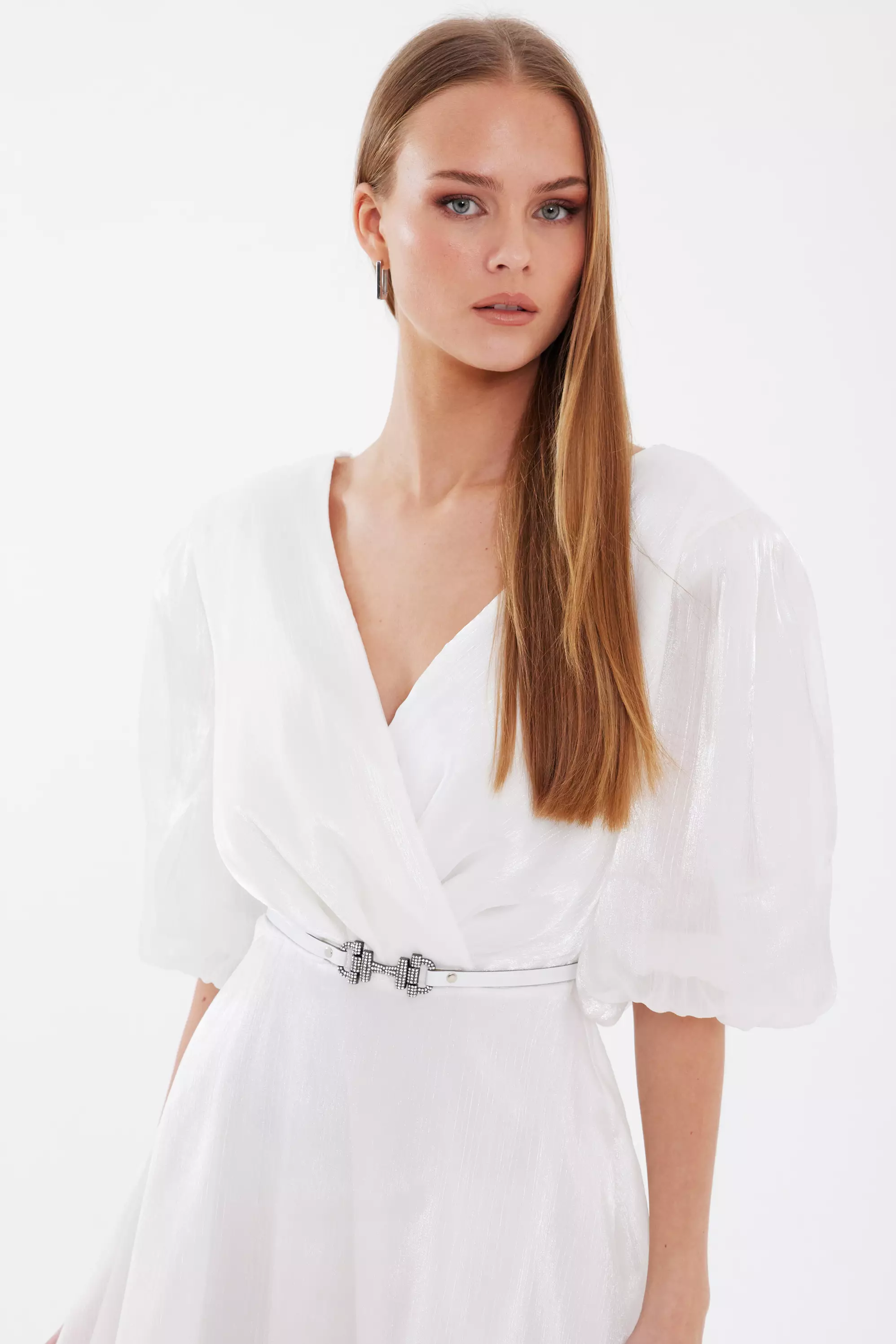 White tulle short sleeve mini dress