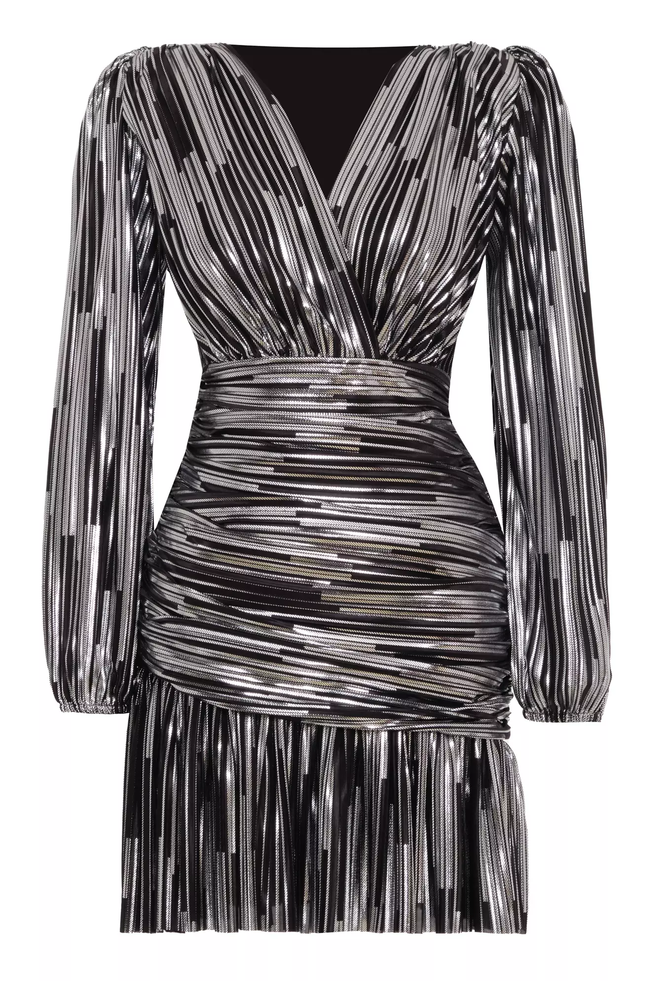 Black silver knitted long sleeve mini dress