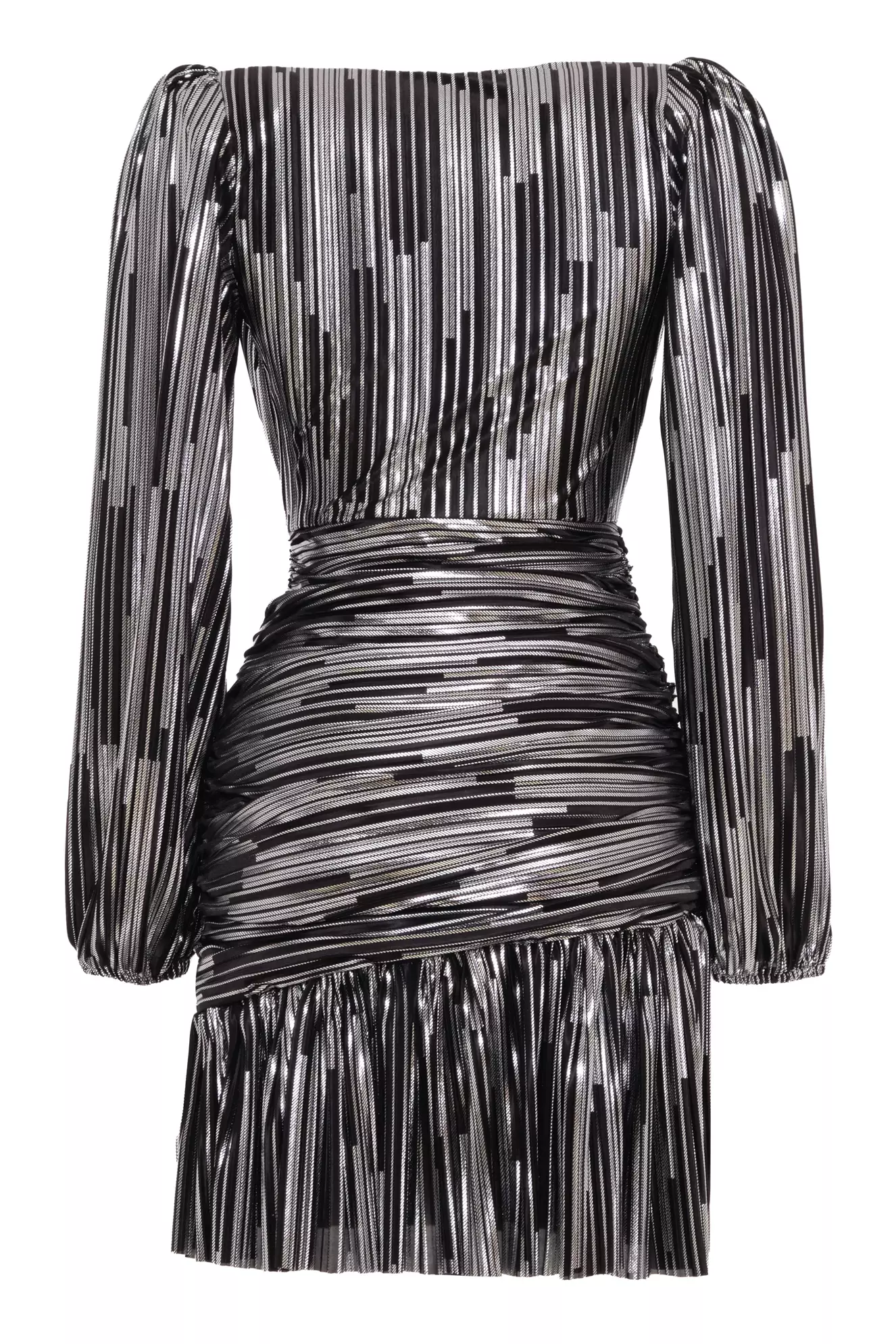 Black silver knitted long sleeve mini dress