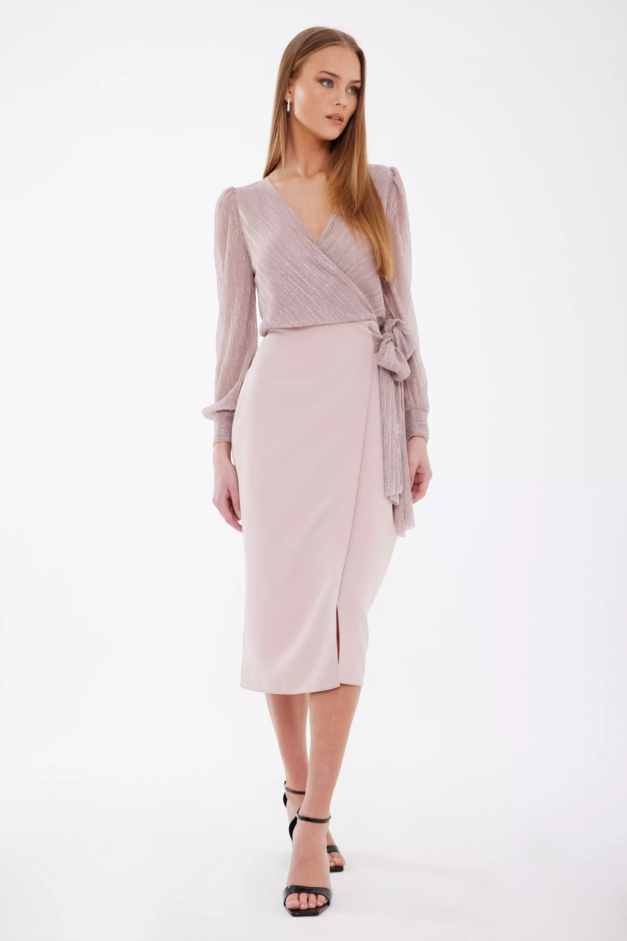 Blush moonlight long sleeve midi dress