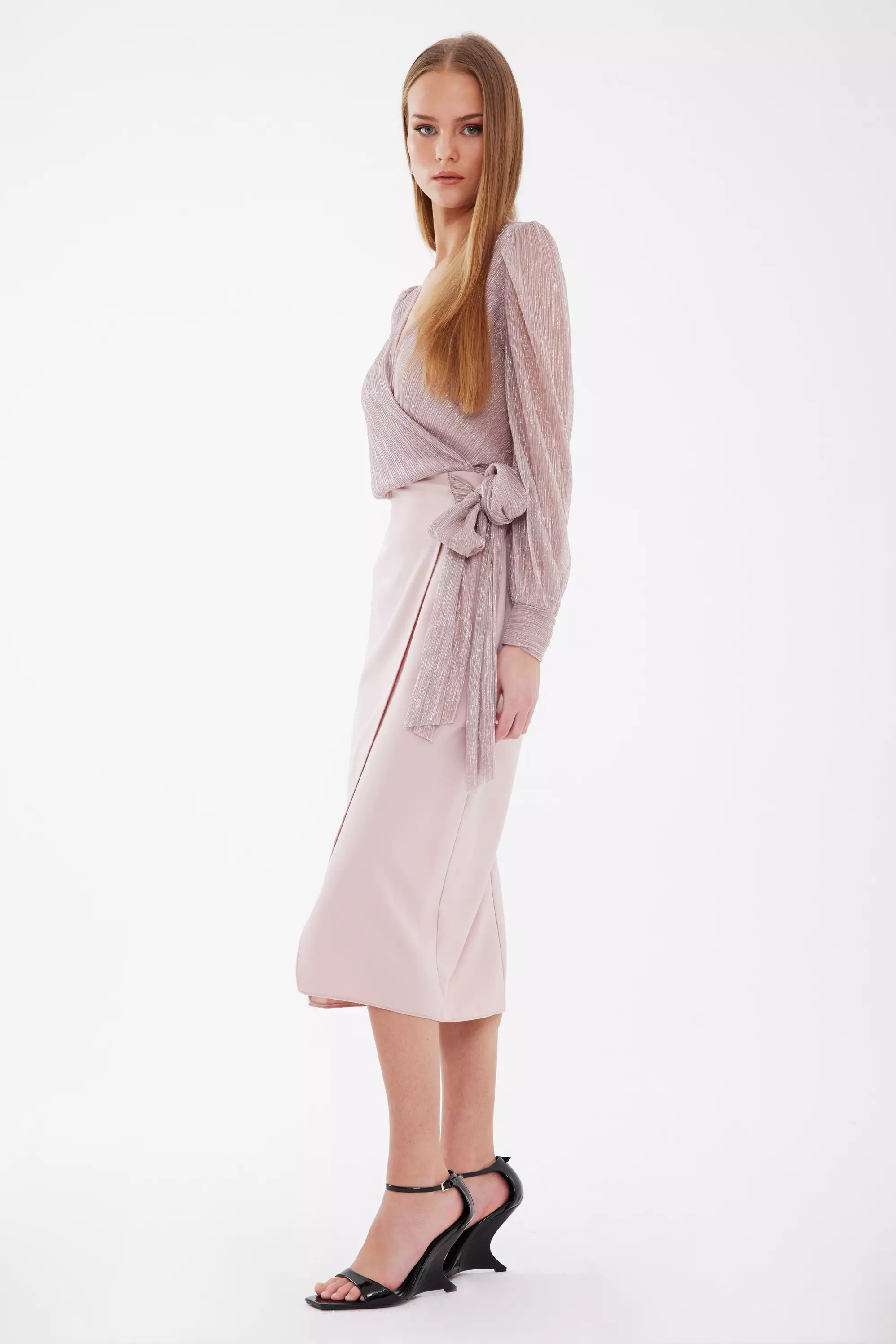 Blush moonlight long sleeve midi dress