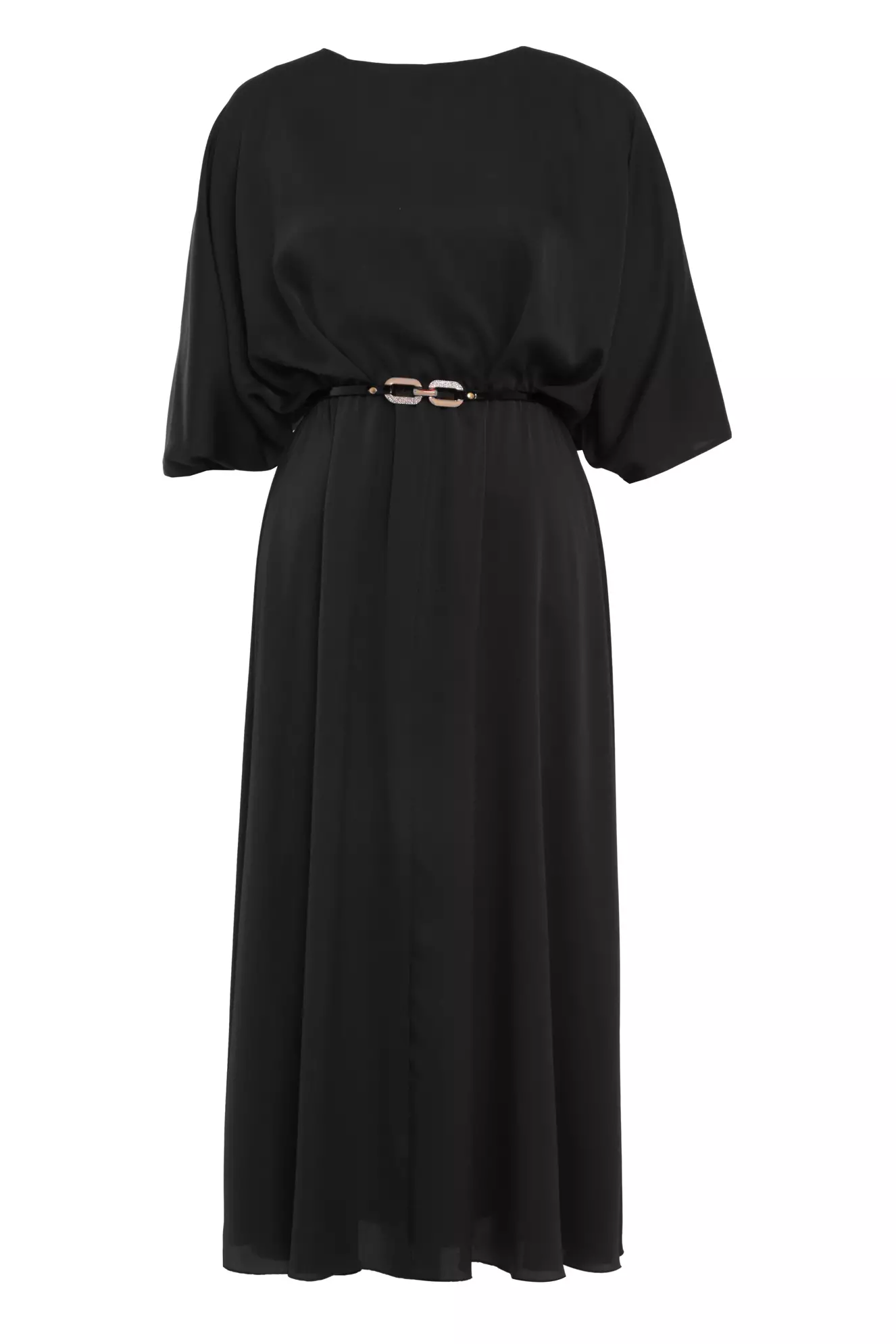 Black plus size satin short sleeve midi dress