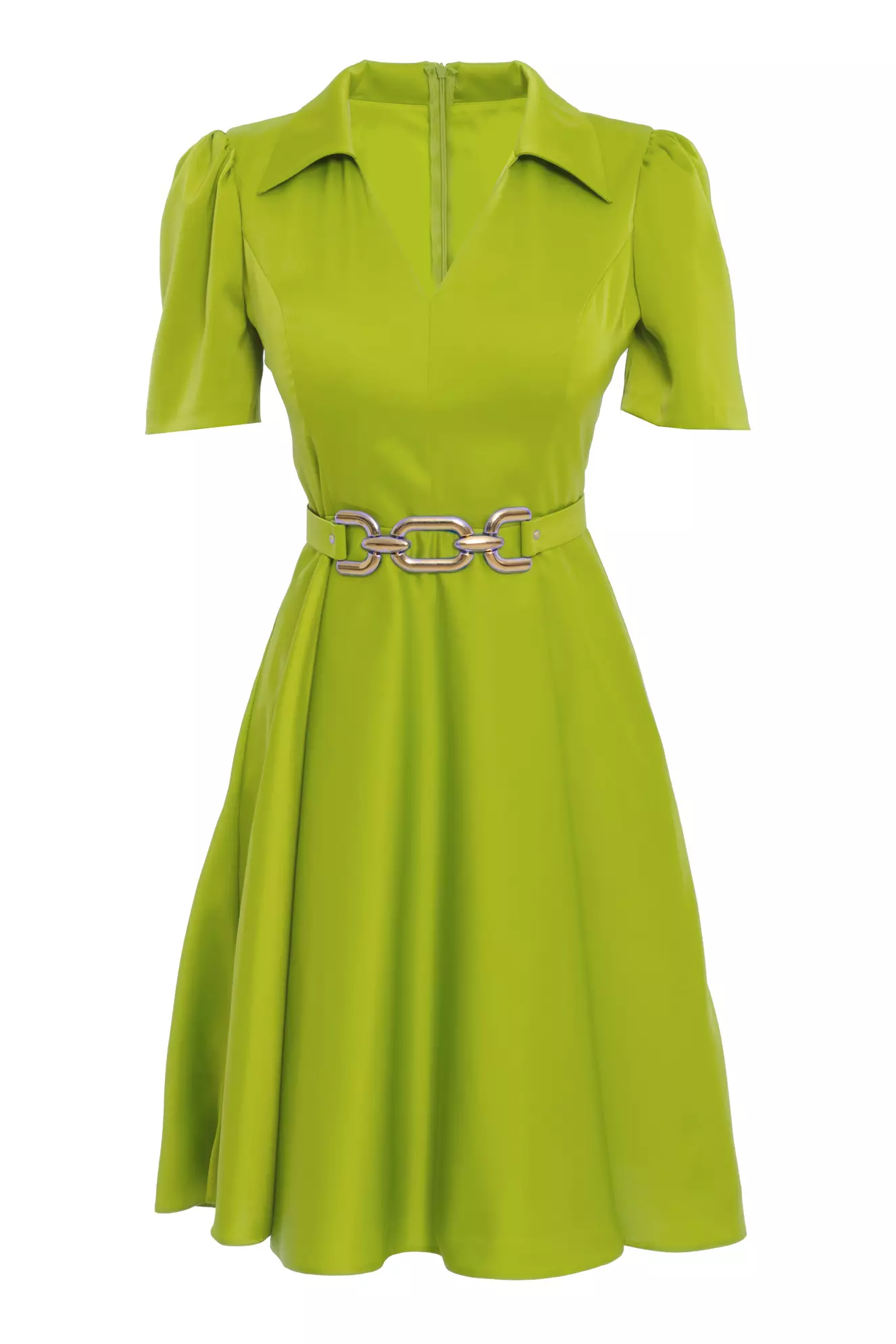Peanut green satin short sleeve mini dress