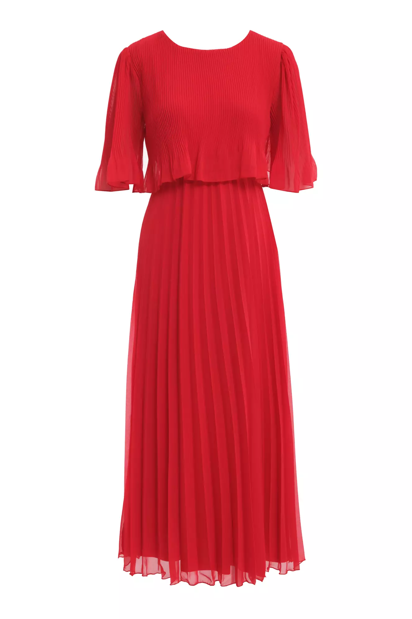 Red chiffon short sleeve midi dress