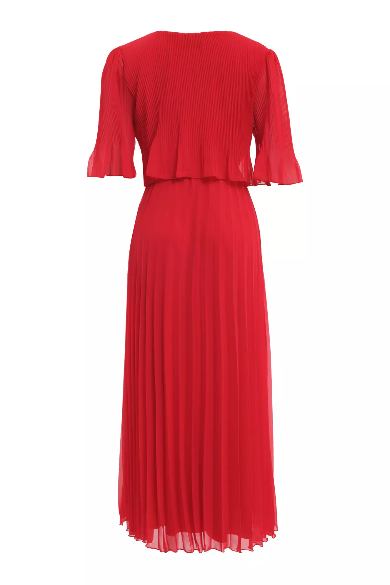 Red chiffon short sleeve midi dress