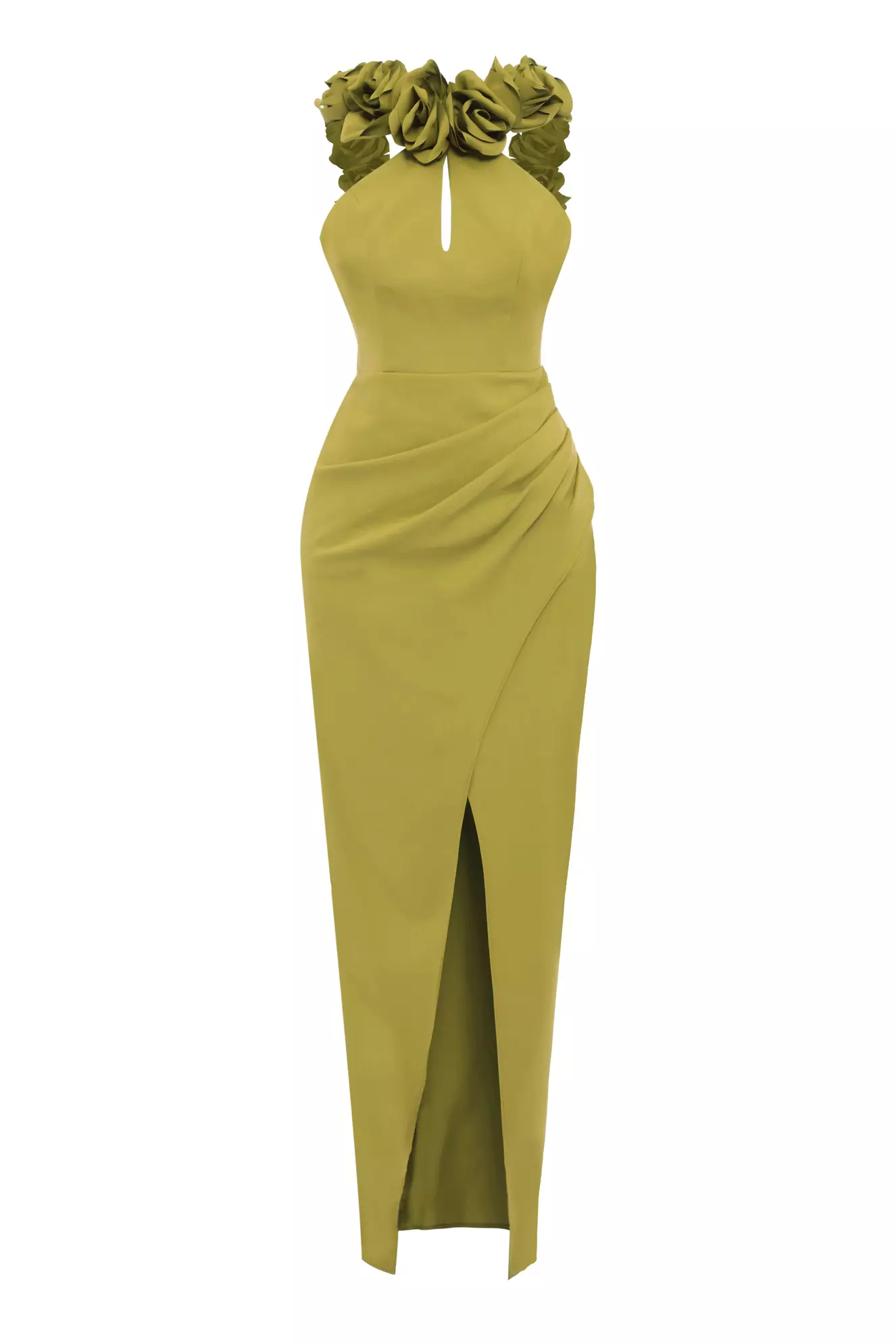 Peanut green crepe sleeveless long dress