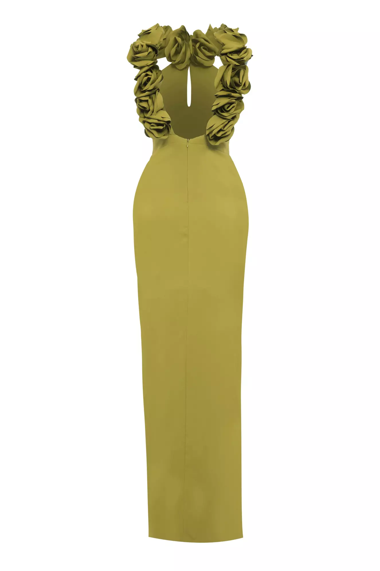 Peanut green crepe sleeveless long dress