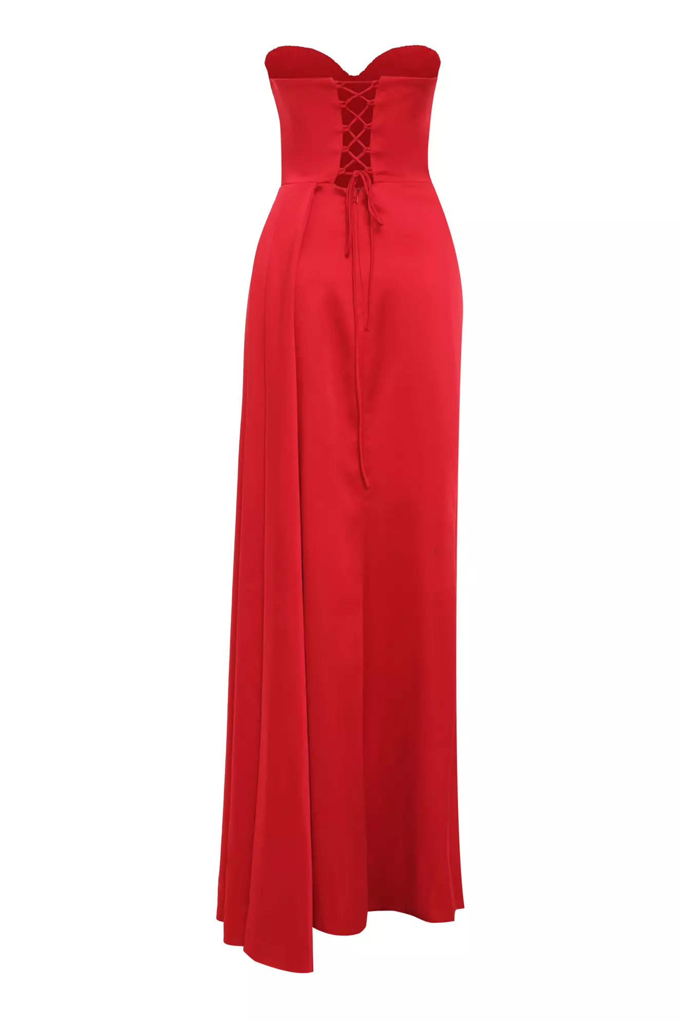 Red satin strapless long dress