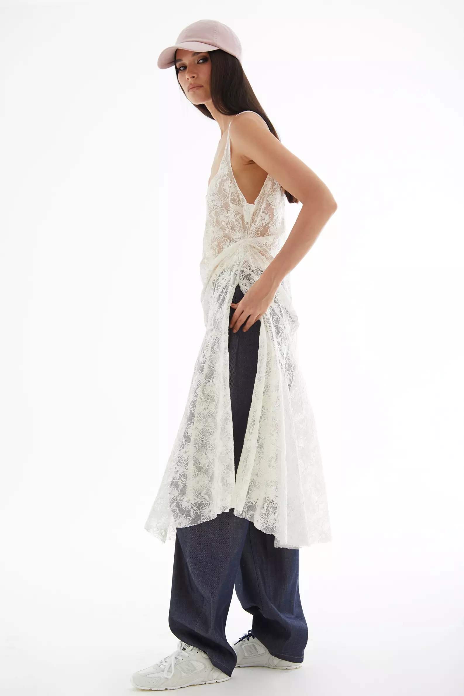 White lace sleeveless midi dress