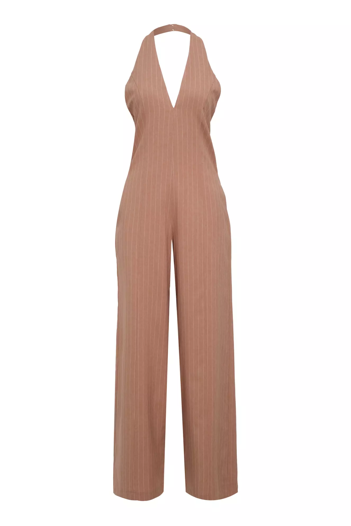 Camel woven sleeveless long overalls