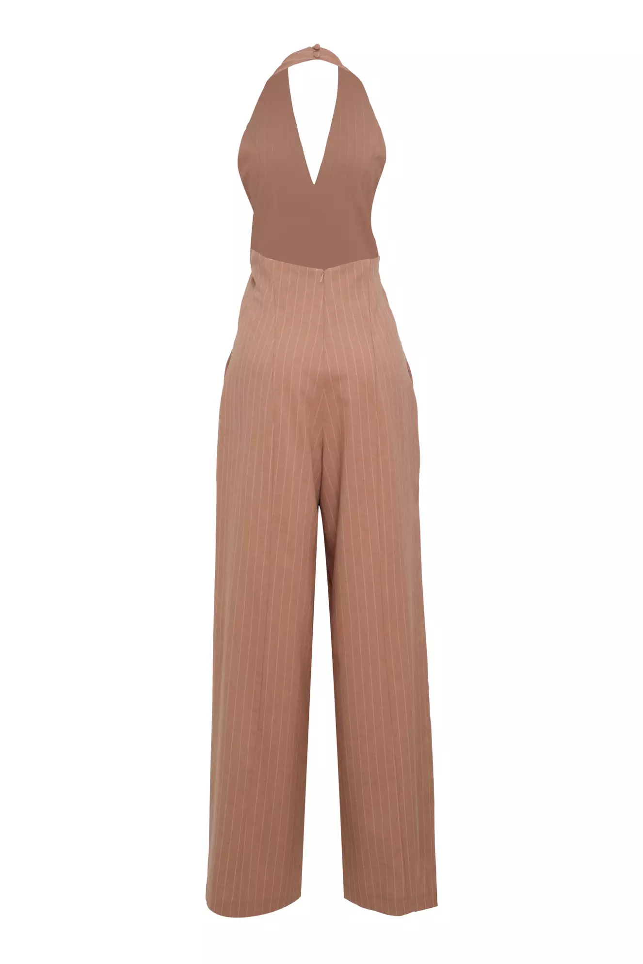 Camel woven sleeveless long overalls