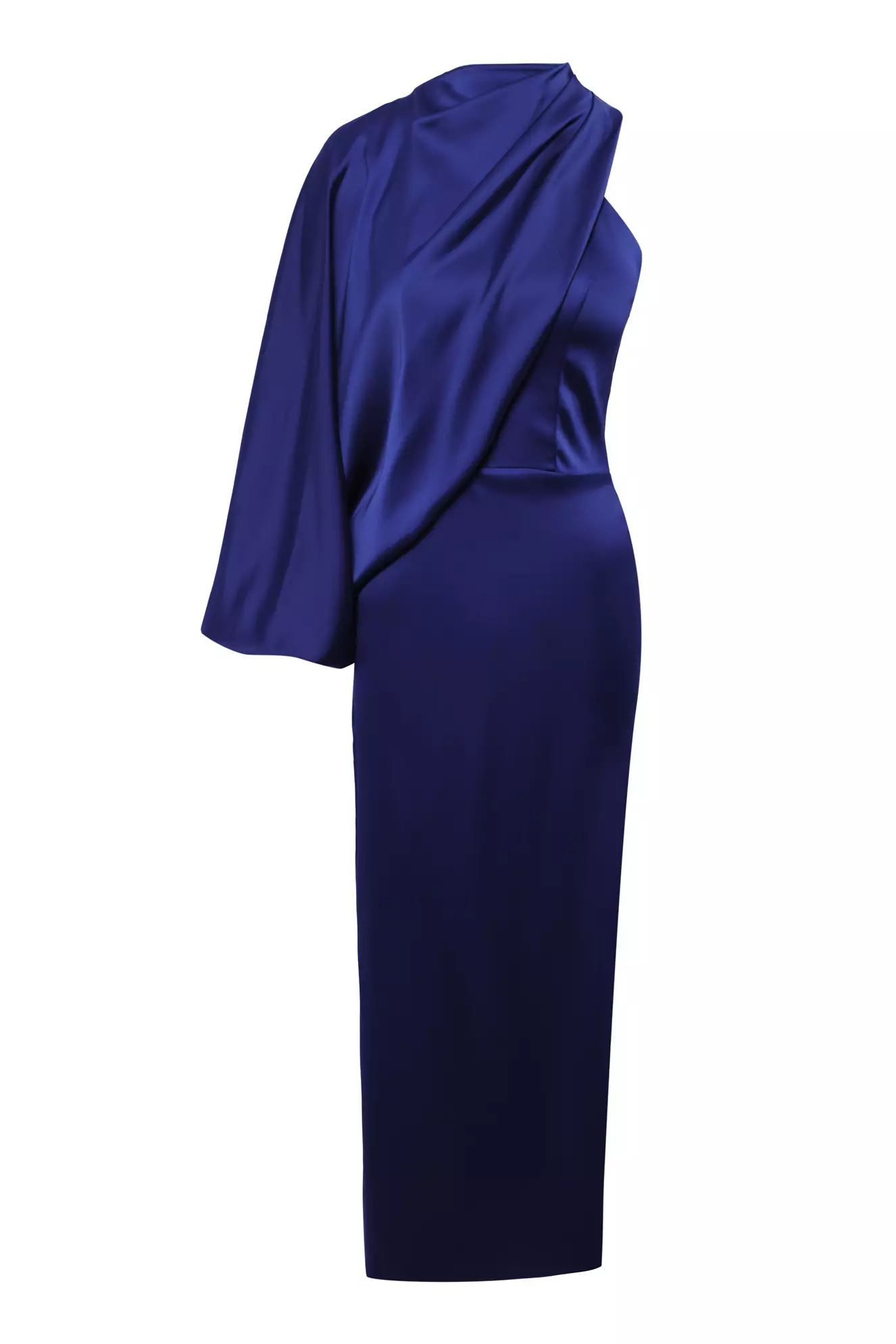 Navy blue satin single sleeve maxi dress