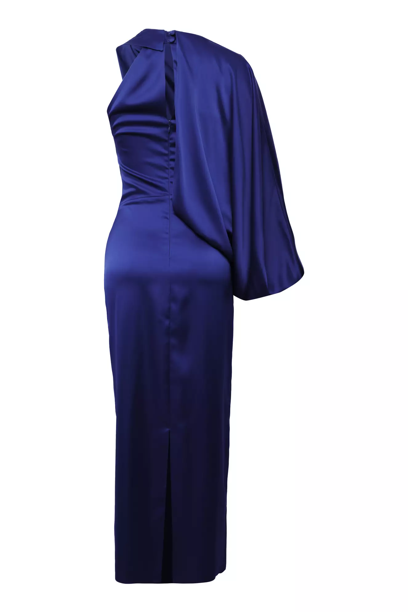 Navy blue satin single sleeve maxi dress