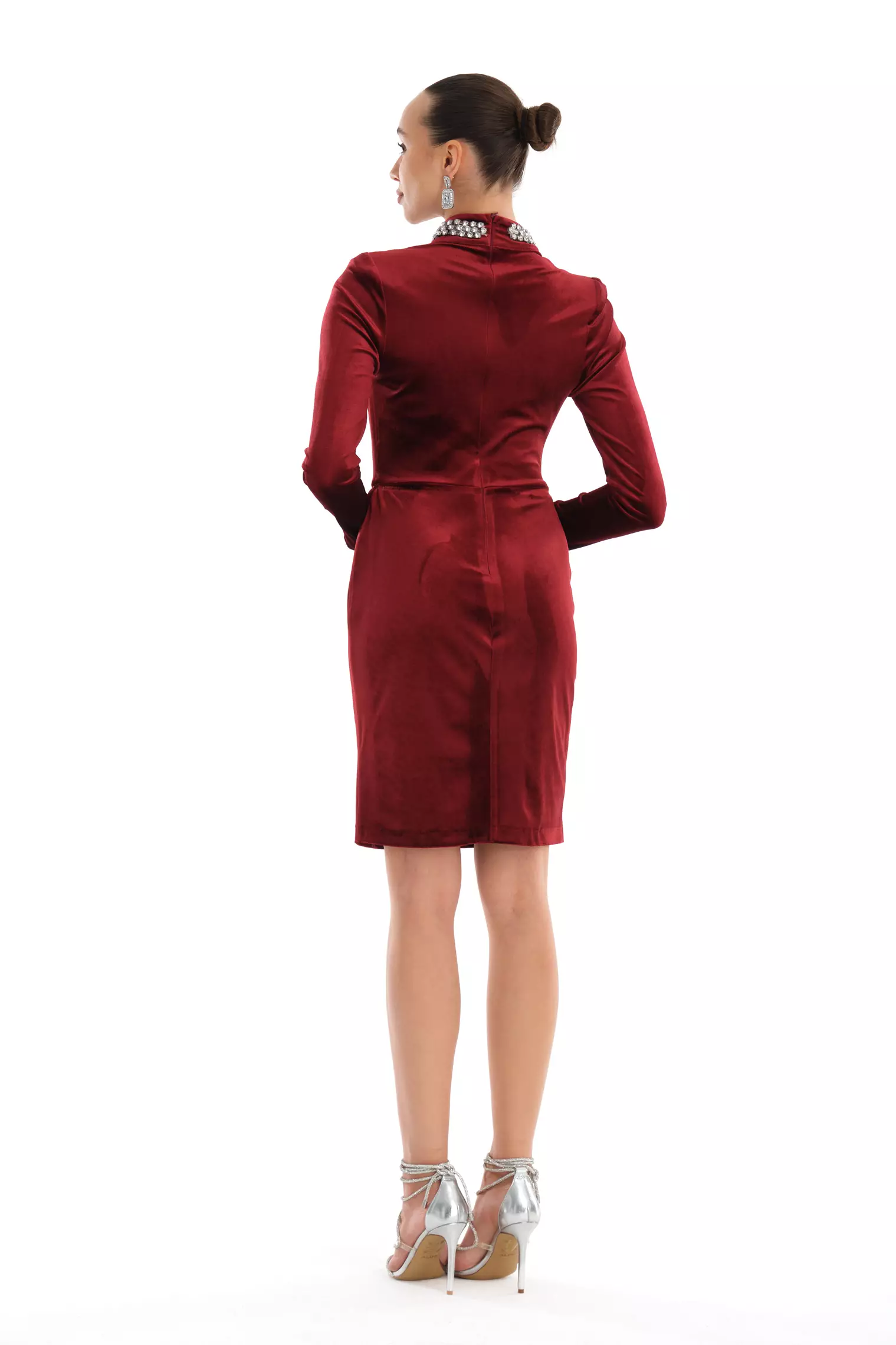 Maroon velvet long sleeve mini dress