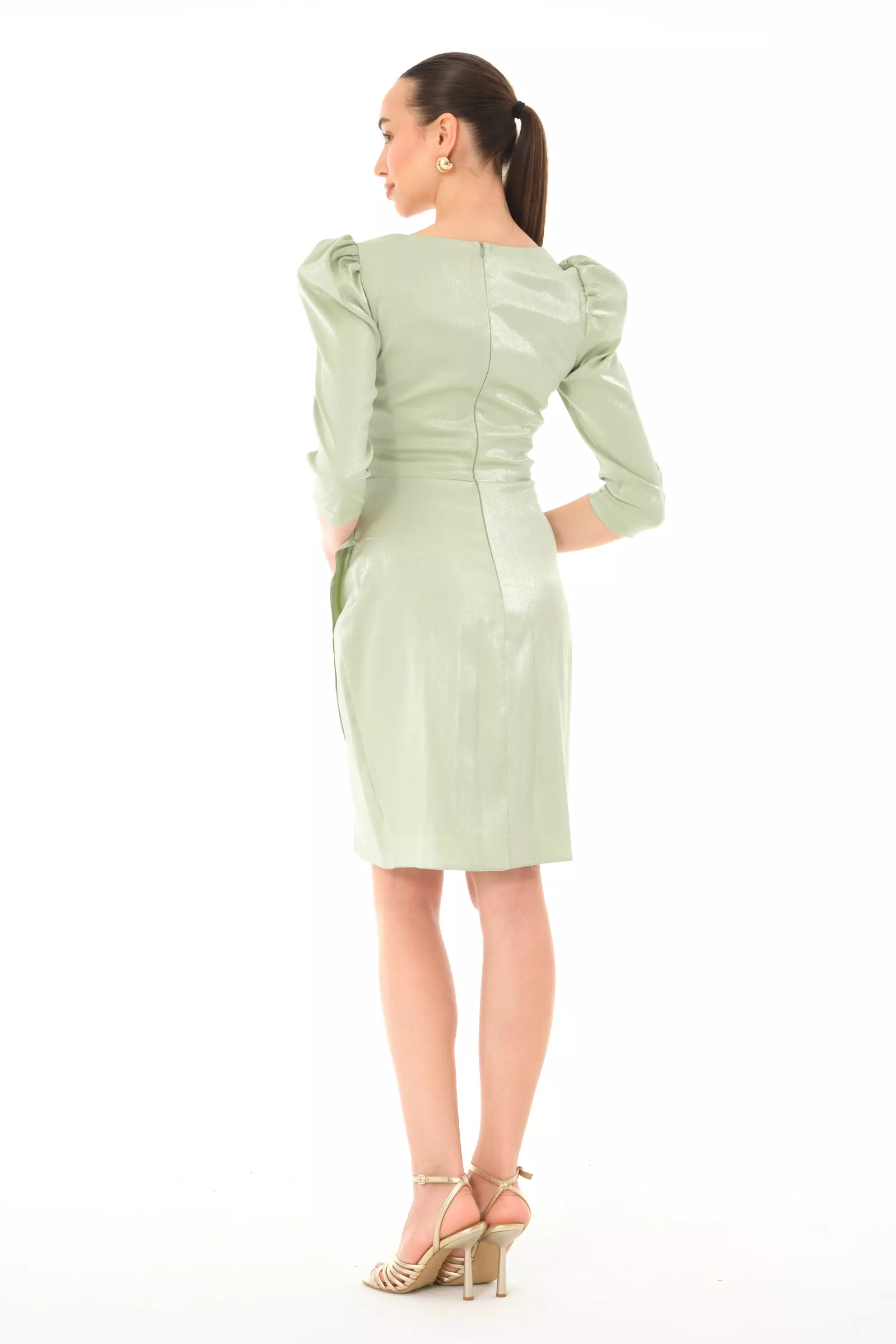 Mint green satin 3/4 sleeve mini dress