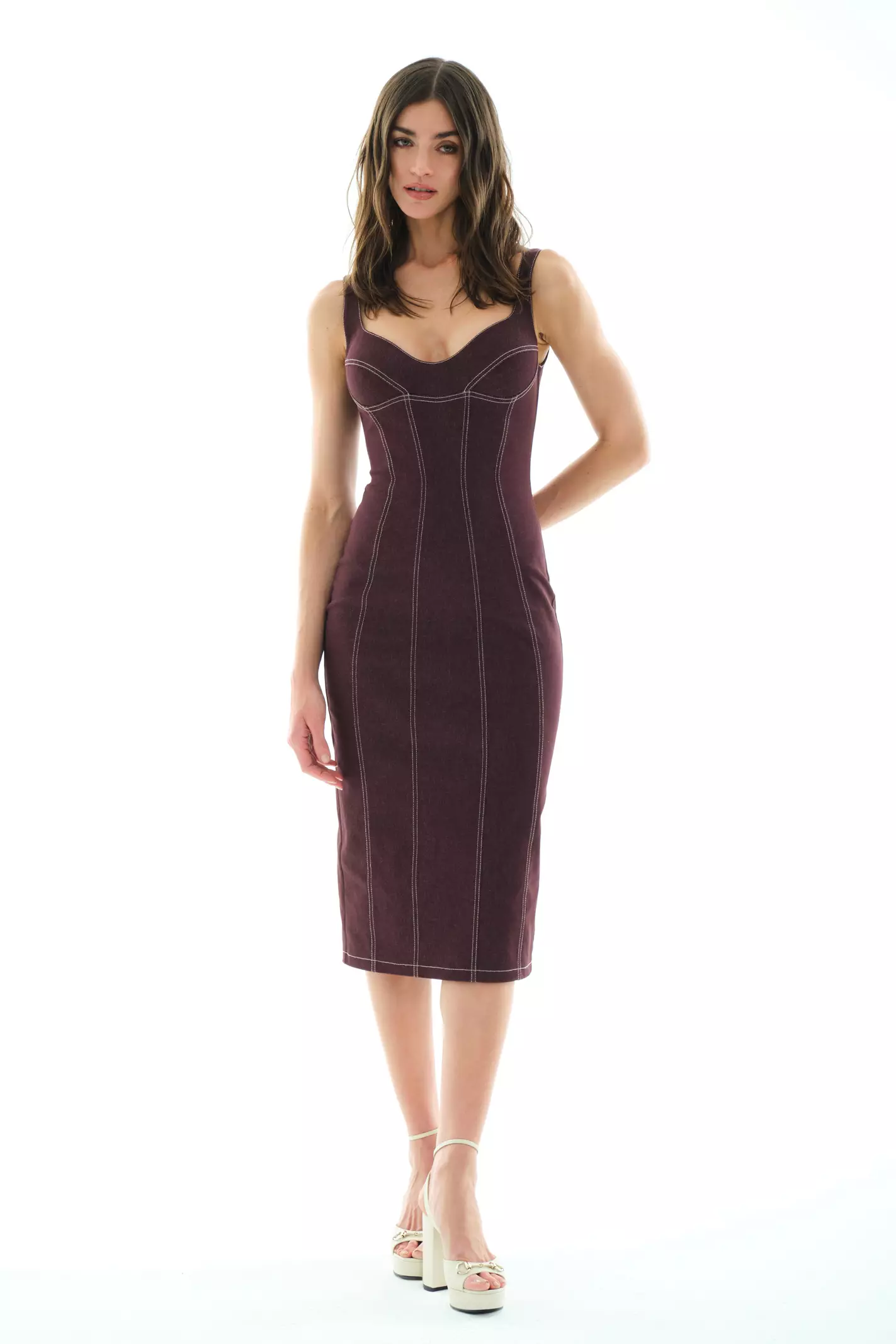 Maroon kot sleeveless midi dress