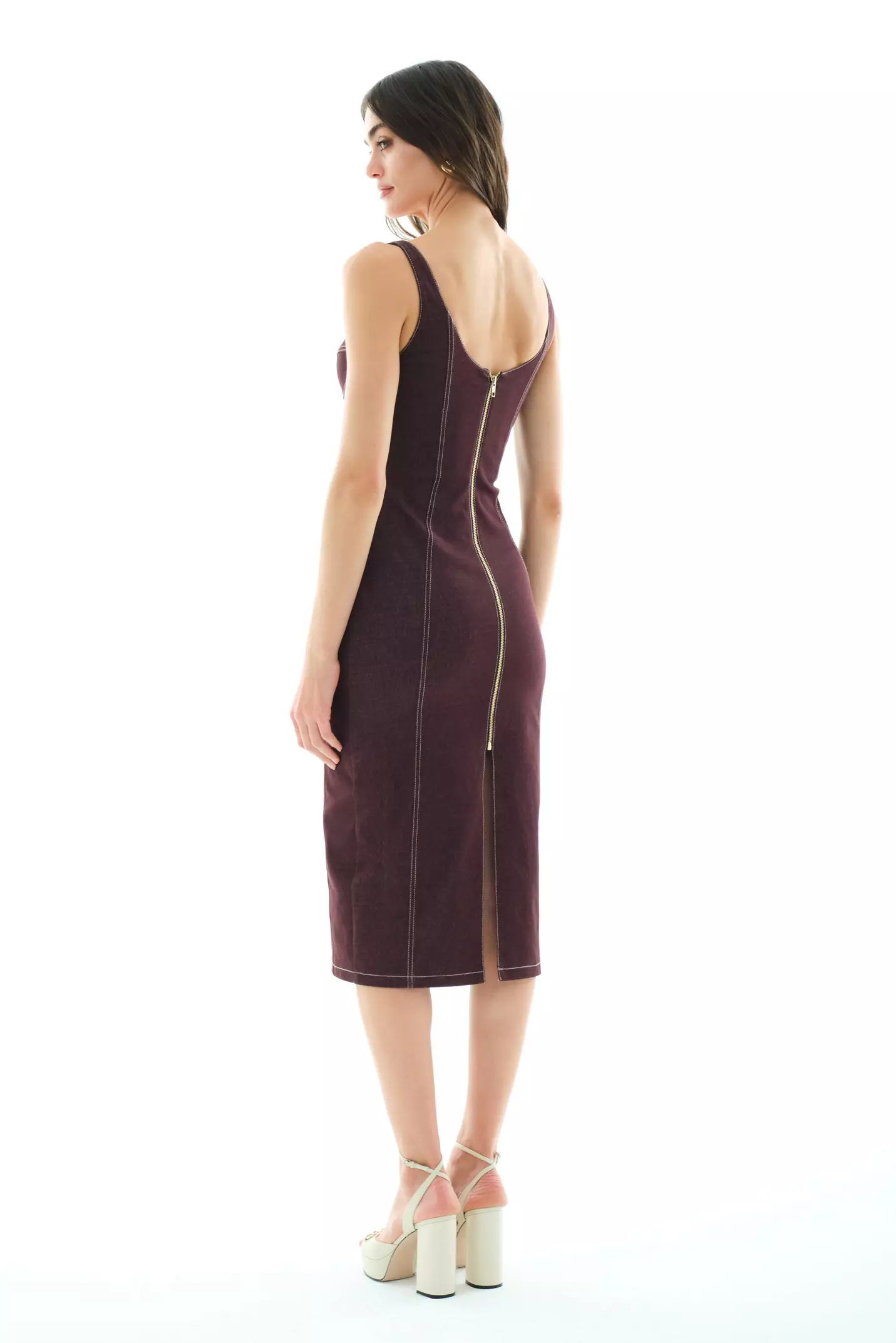Maroon kot sleeveless midi dress