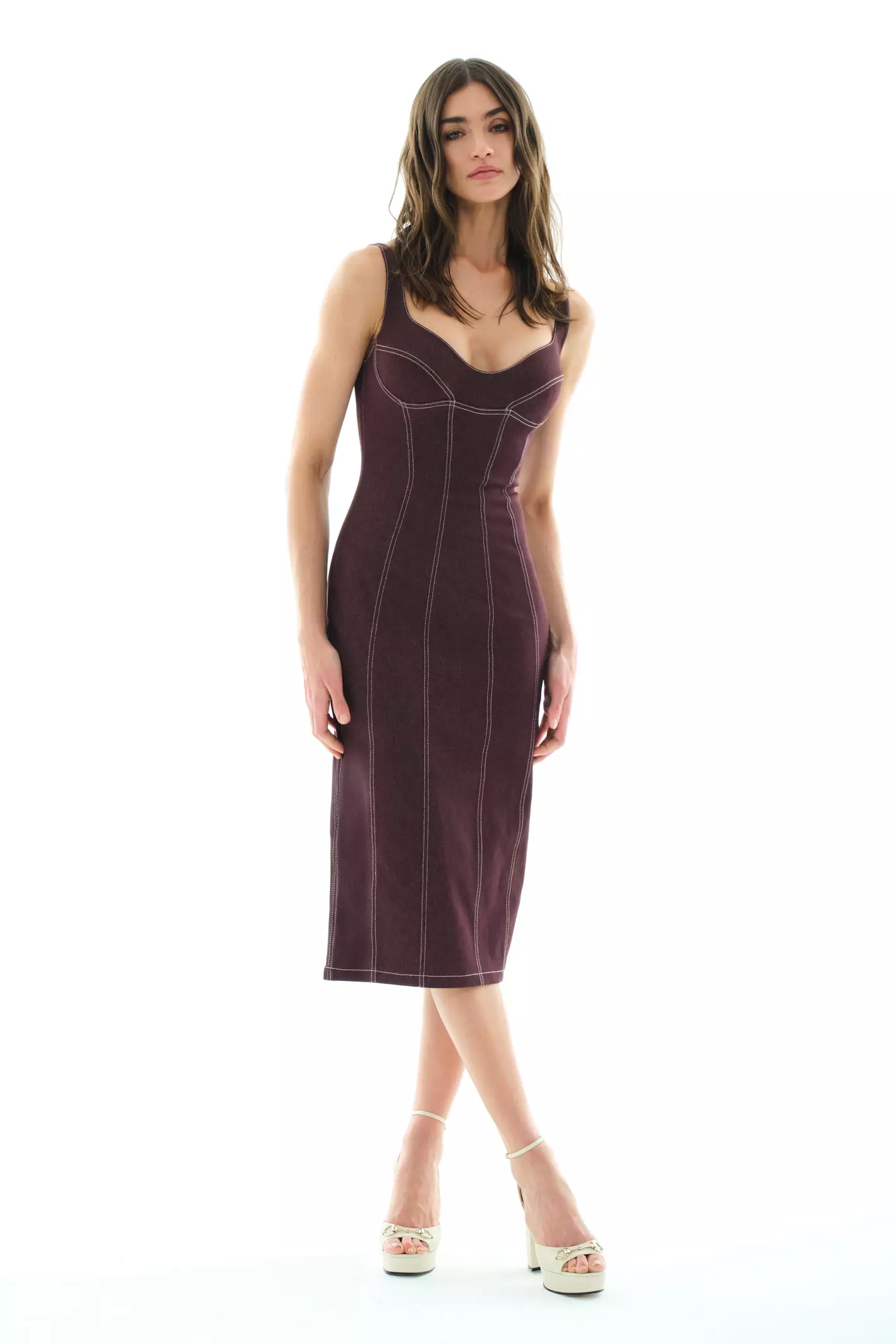 Maroon kot sleeveless midi dress