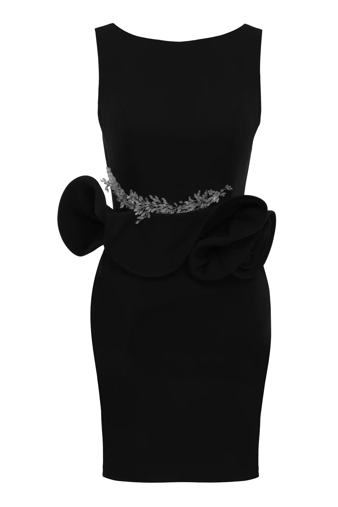 Black crepe sleeveless mini dress