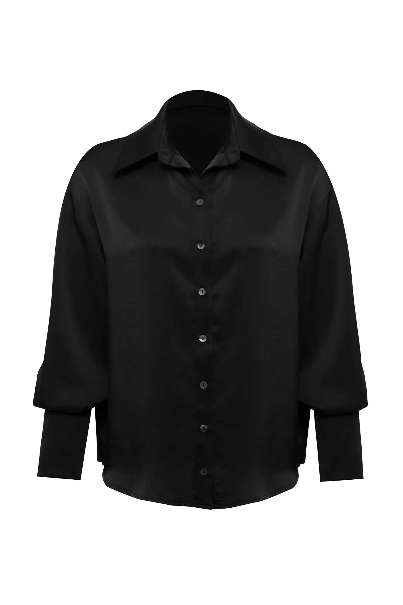 Black satin long sleeve shirt