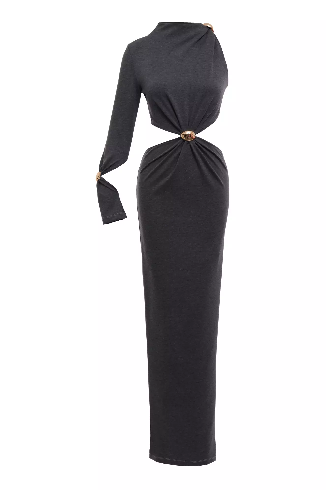 Printed knitted single sleeve long dress