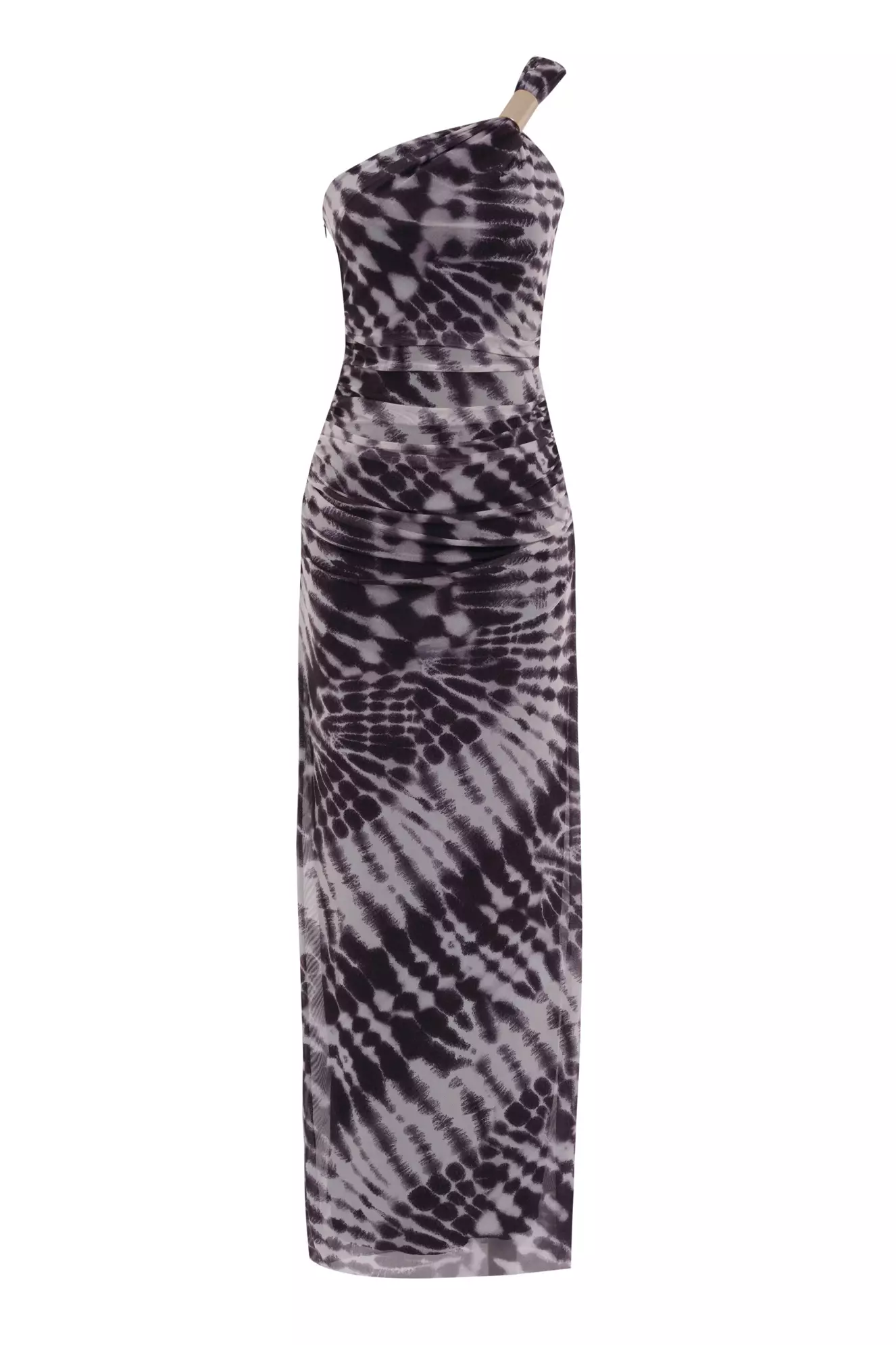 Printed tulle single sleeve long dress