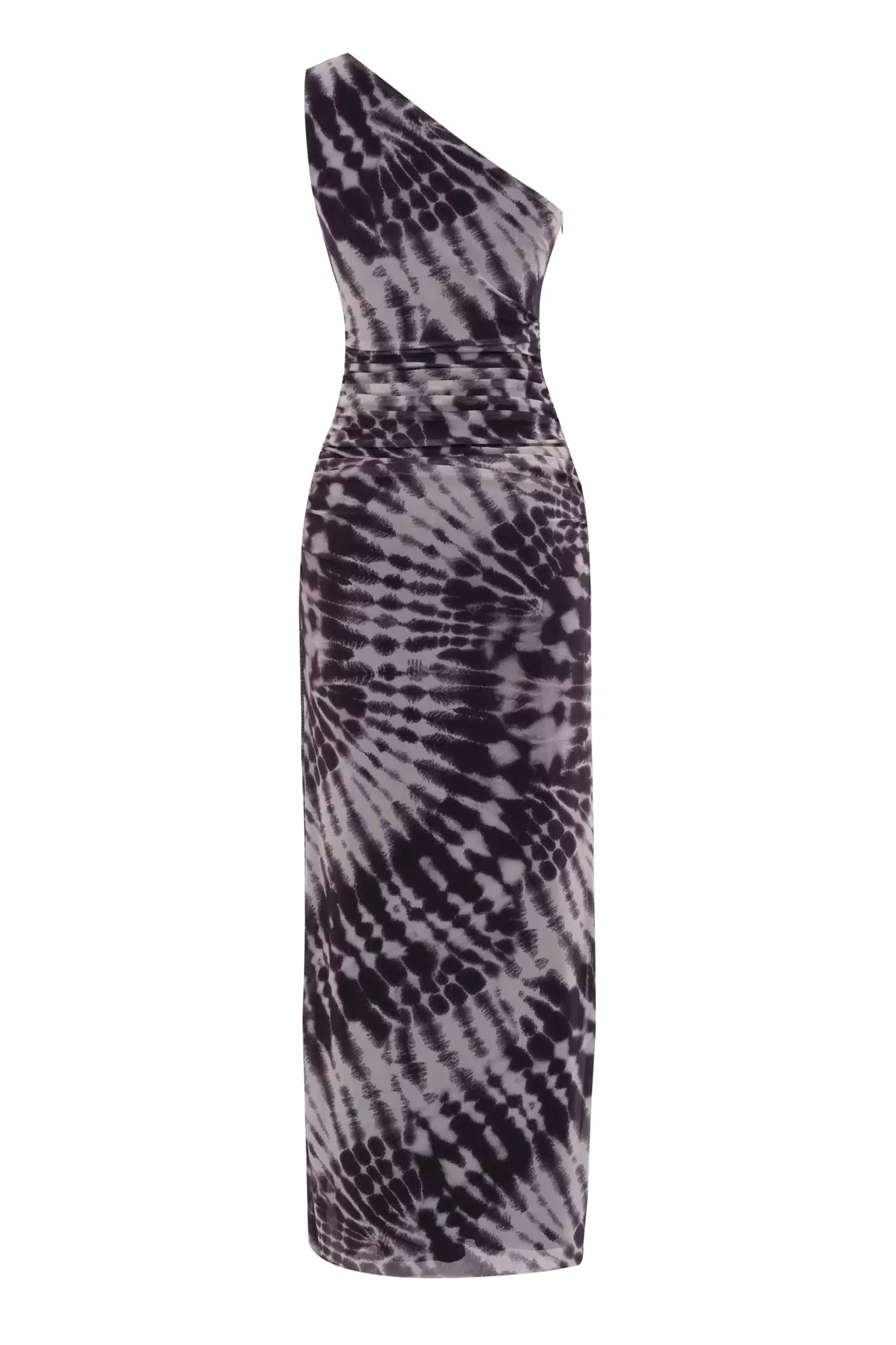 Printed tulle single sleeve long dress