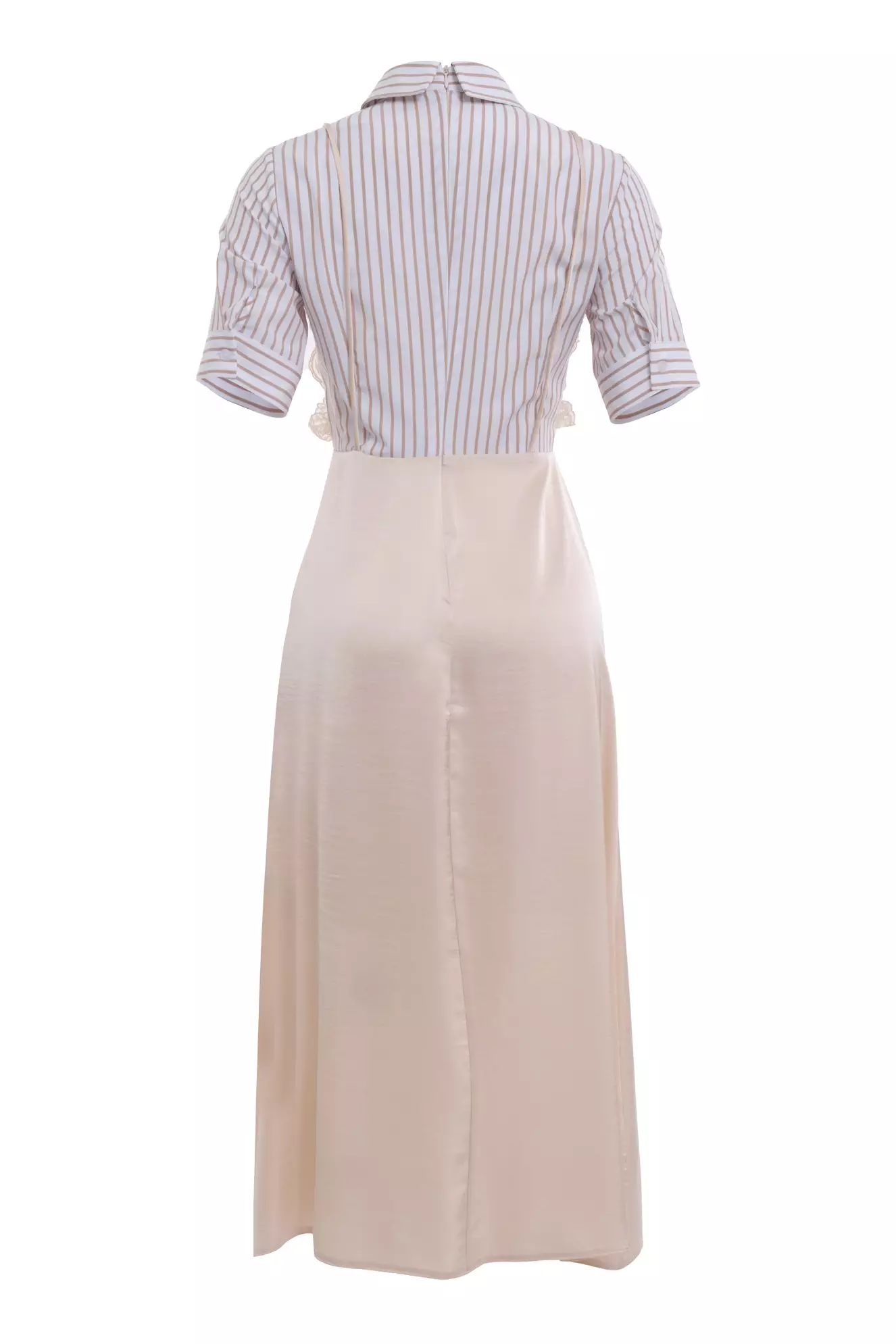 Beige satin short sleeve midi dress