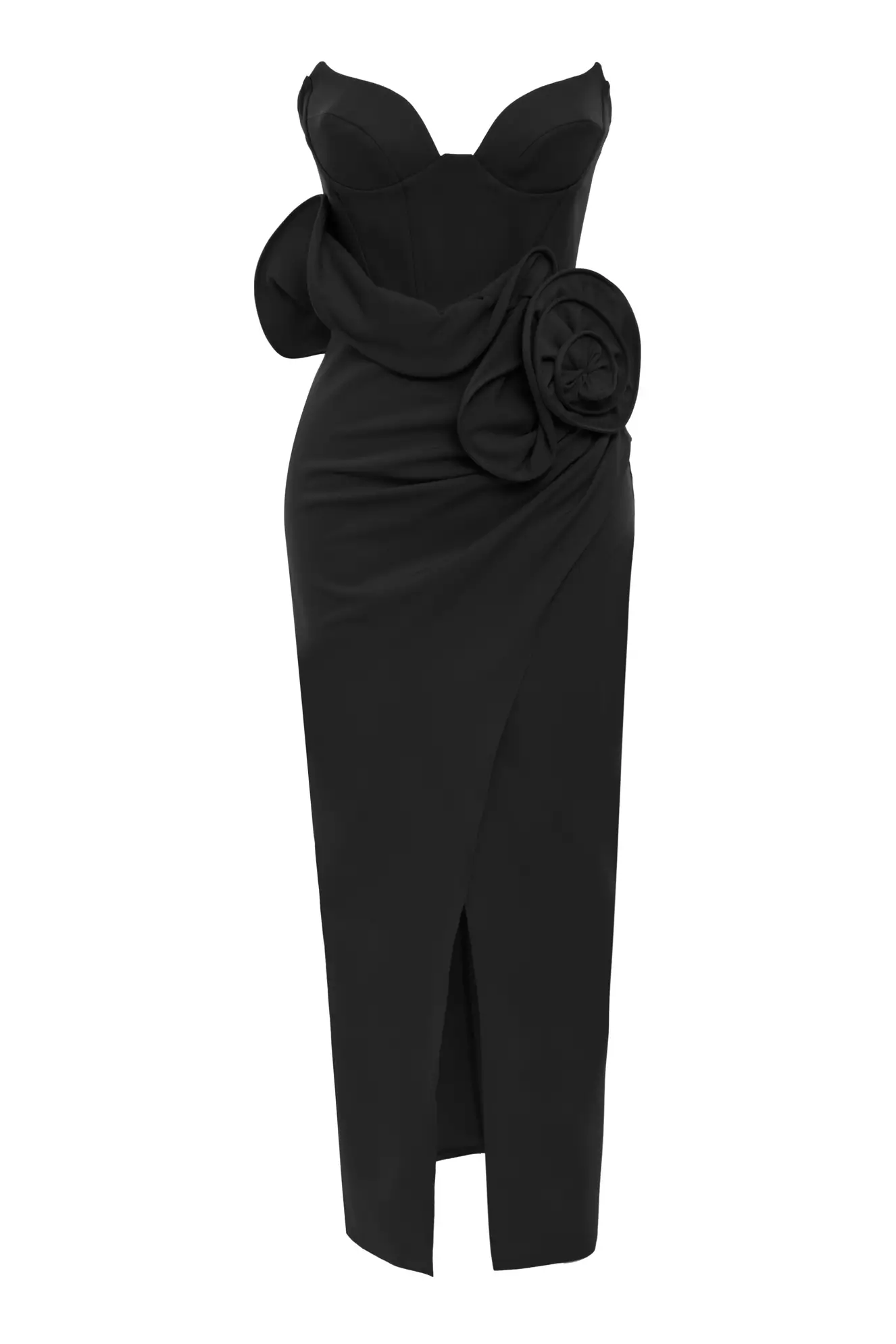 Black crepe sleeveless midi dress