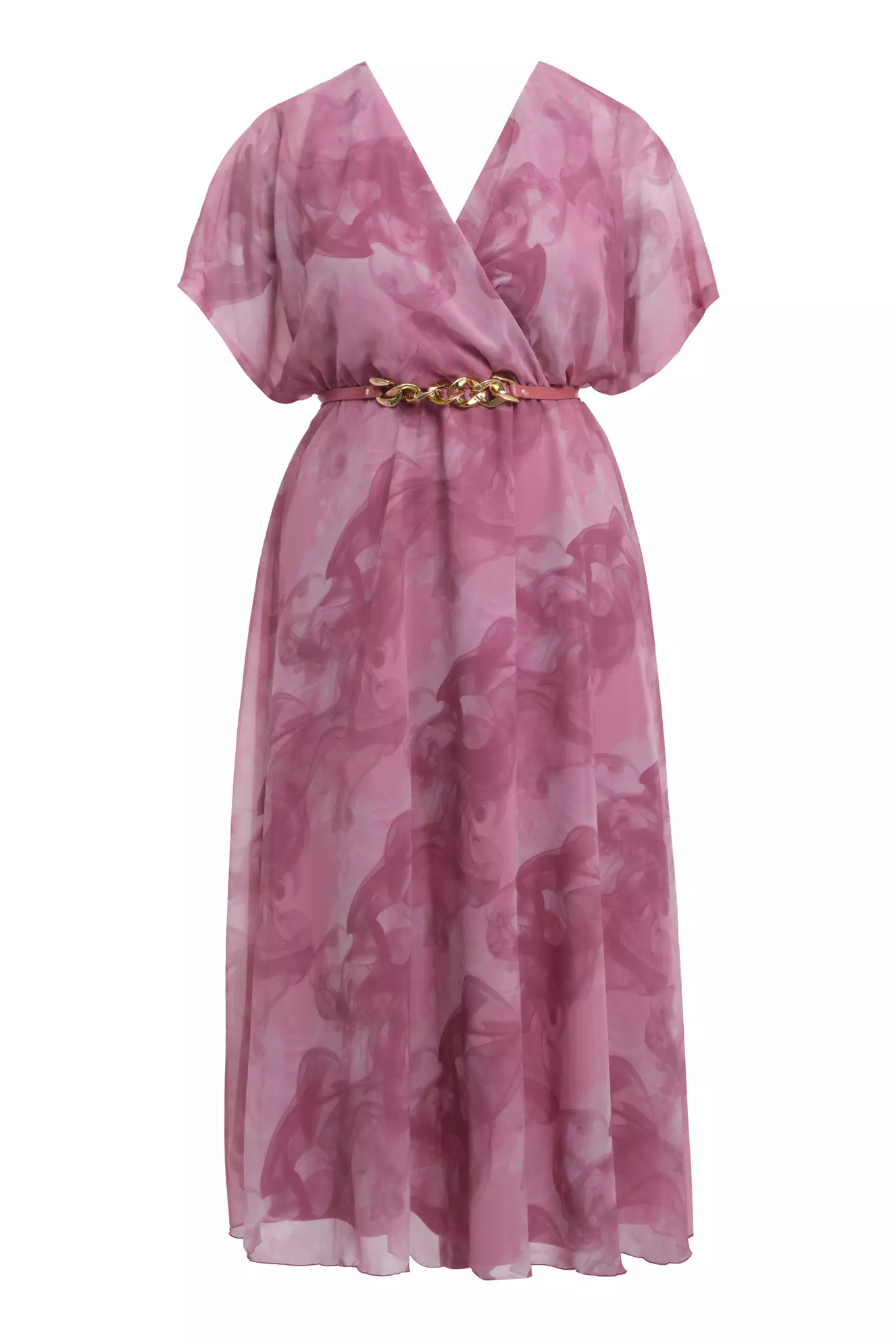 Printed plus size chiffon short sleeve midi dress