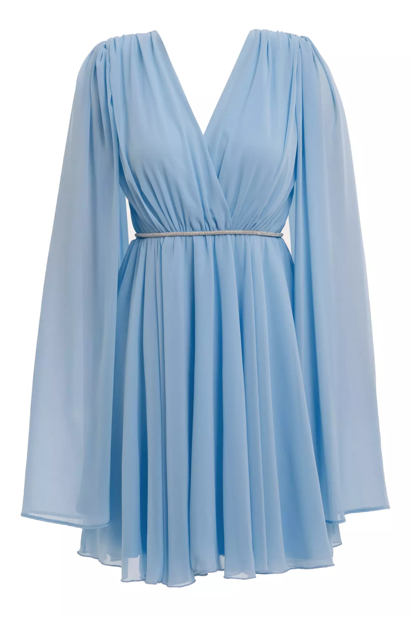 Blue chiffon long sleeve mini dress