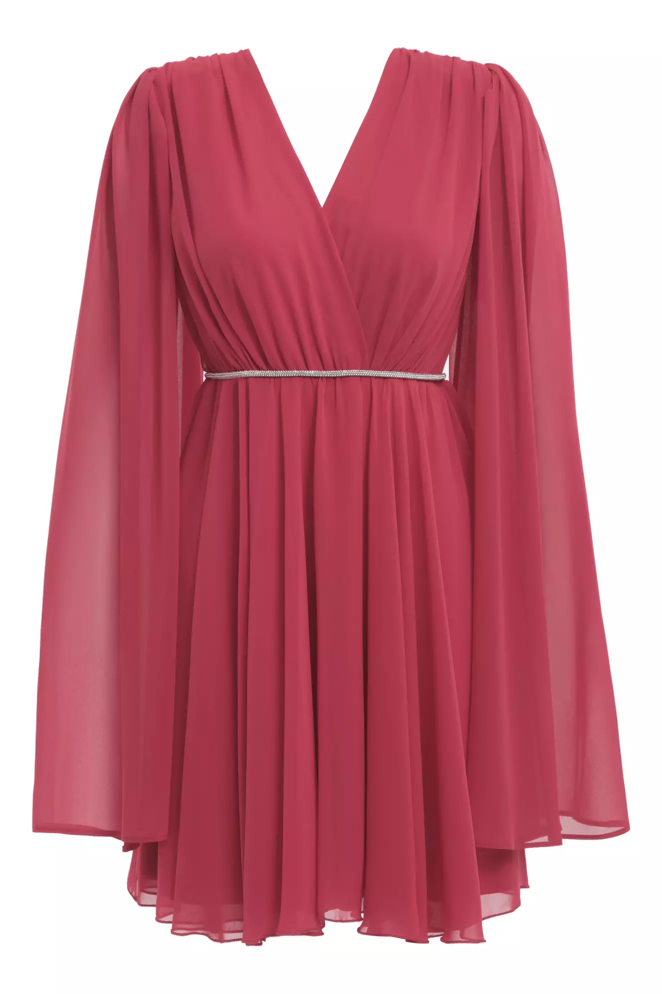 Coral chiffon long sleeve mini dress