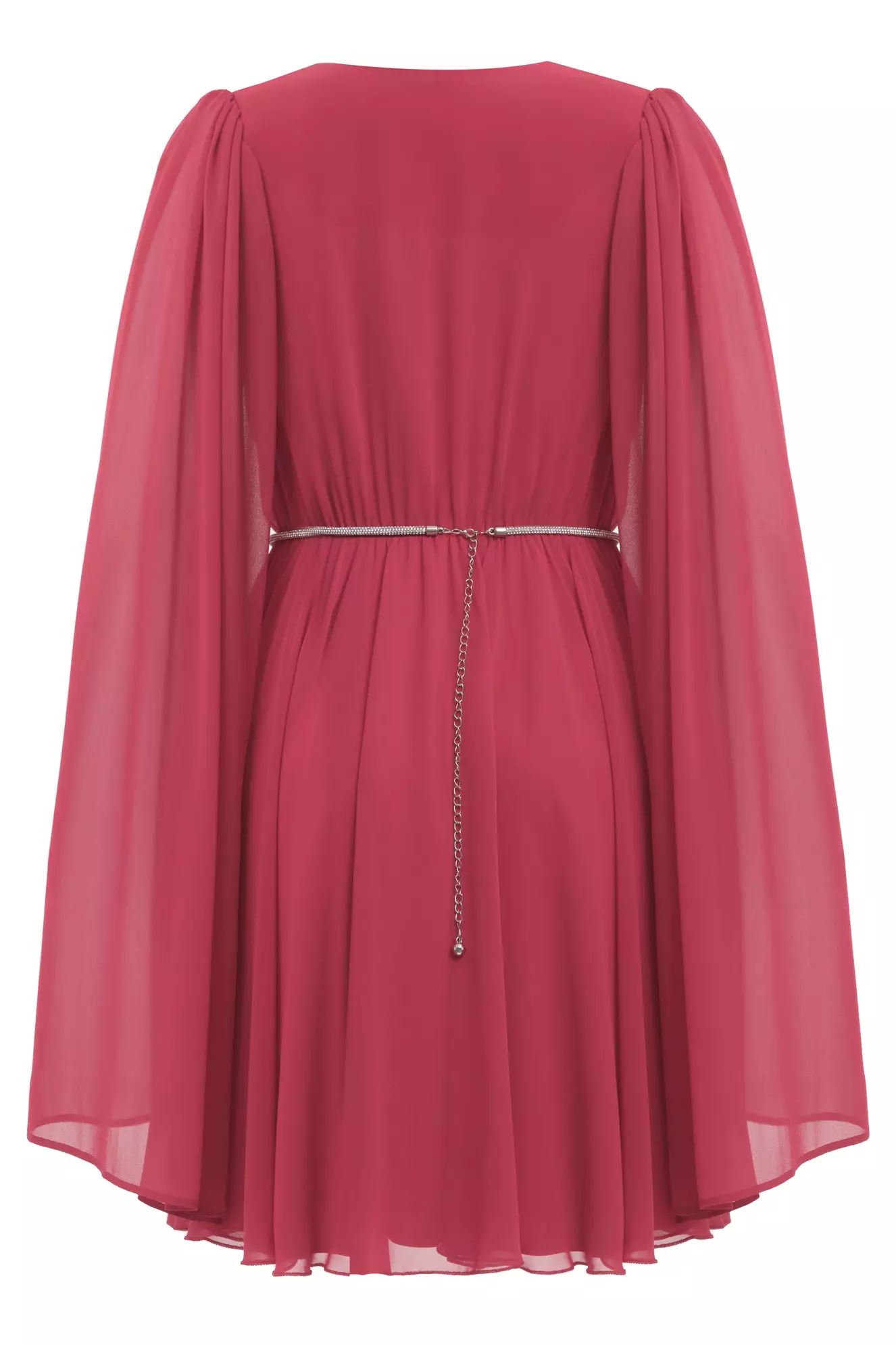 Coral chiffon long sleeve mini dress