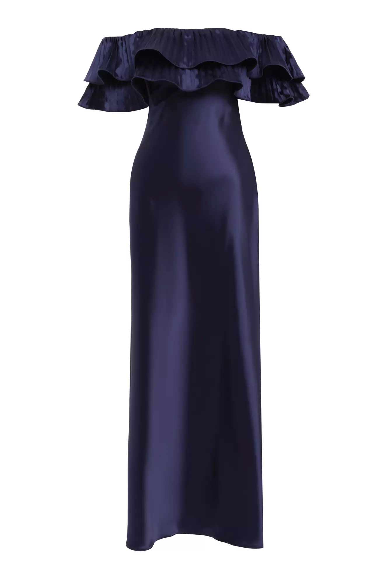 Navy blue satin strapless long dress