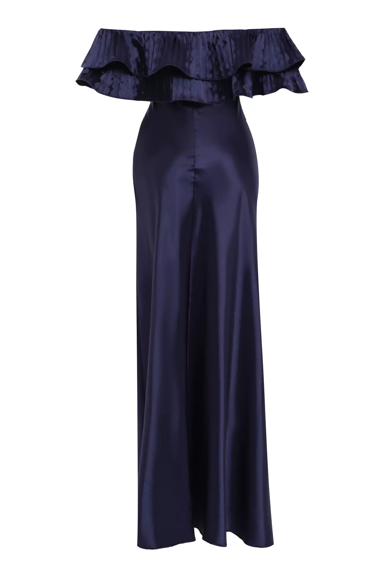 Navy blue satin strapless long dress