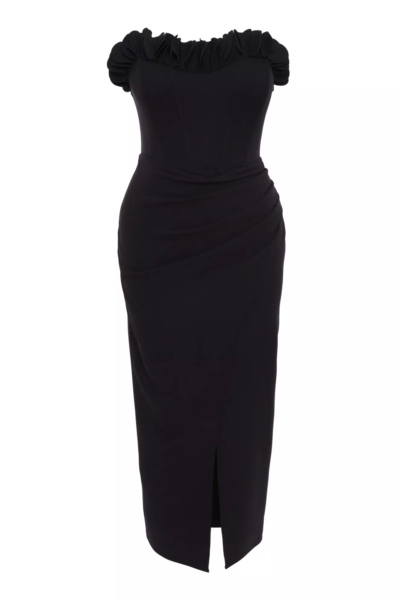 Black plus size crepe strapless midi dress