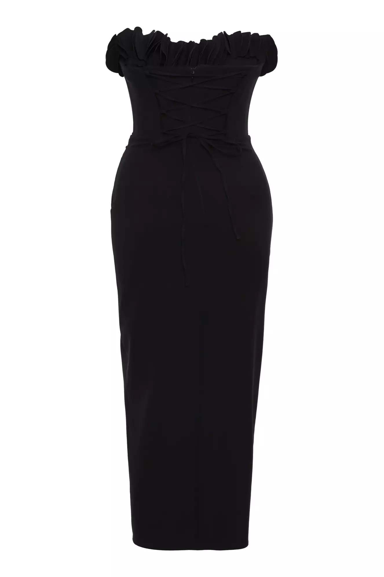 Black plus size crepe strapless midi dress