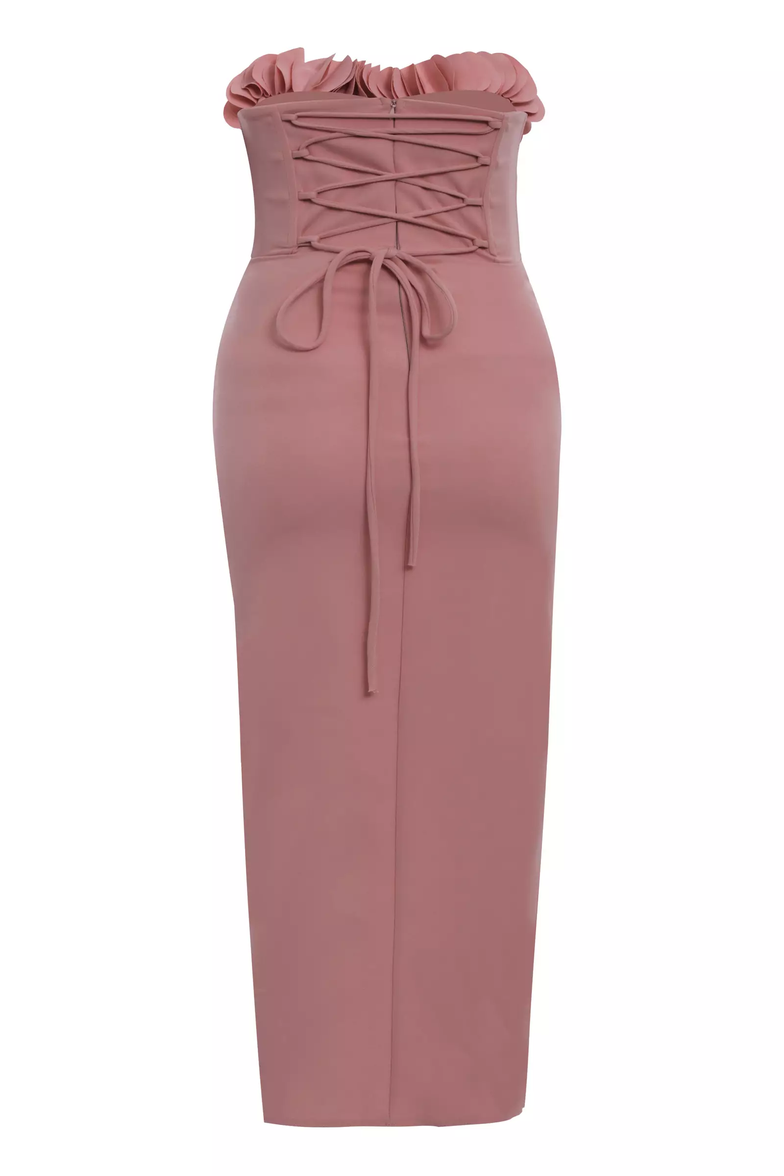 Blush plus size crepe strapless midi dress
