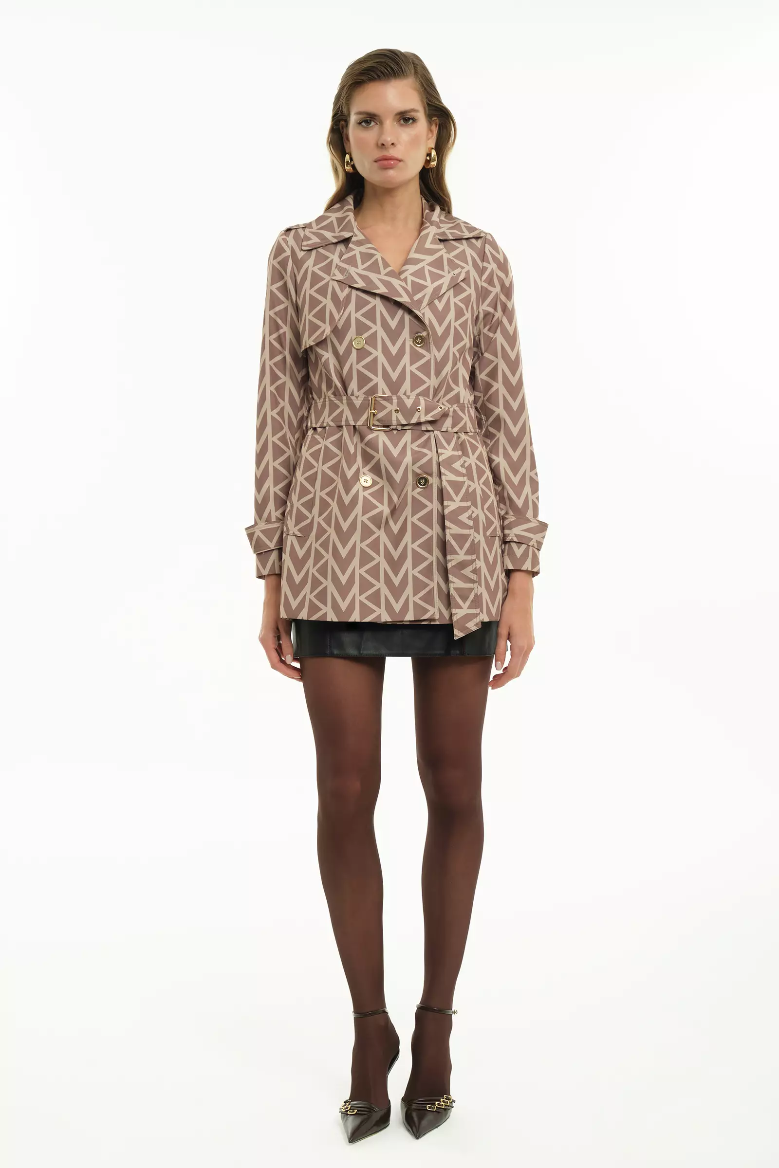 Printed trenç long sleeve mini topcoat