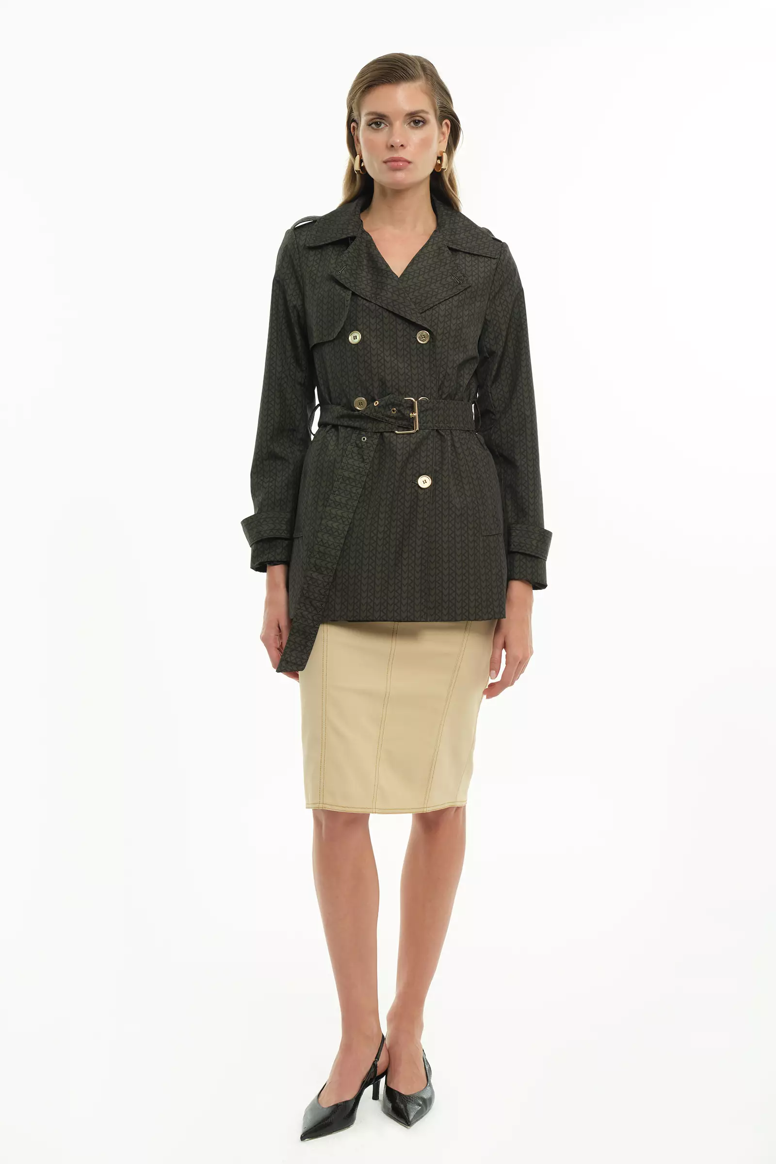 Printed trenç long sleeve mini topcoat