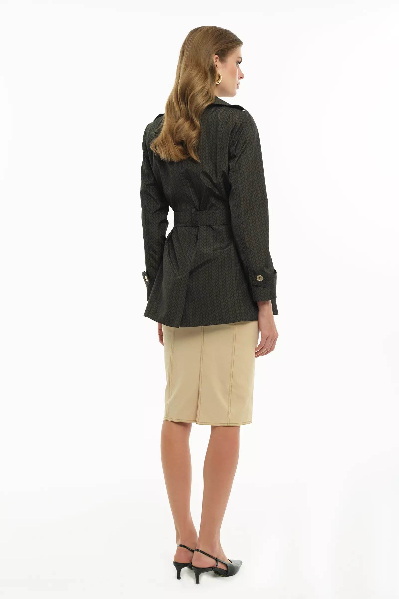 Printed trenç long sleeve mini topcoat
