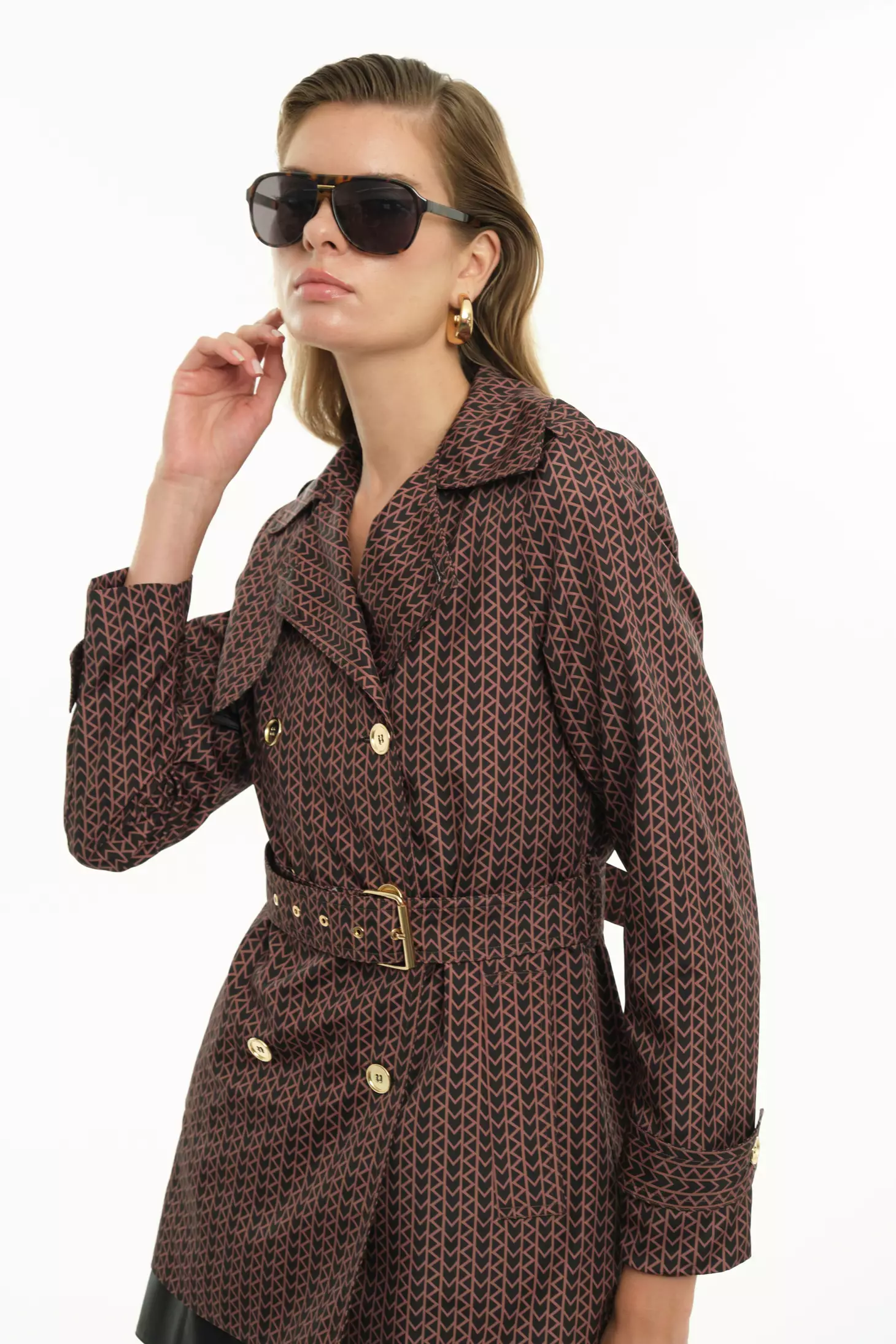 Printed trenç long sleeve mini topcoat