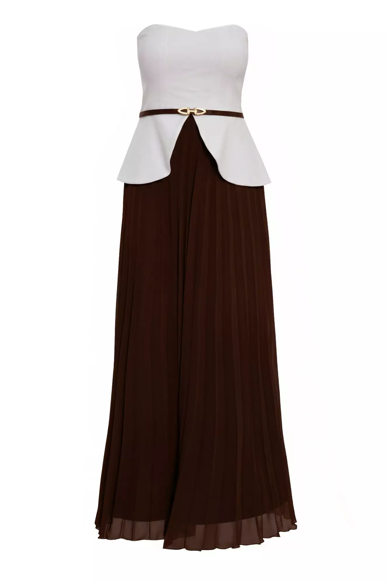 Brown chiffon strapless maxi dress