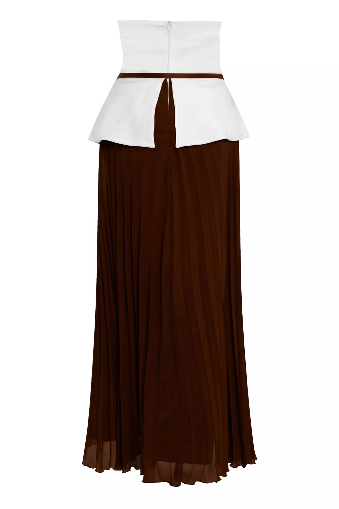 Brown chiffon strapless maxi dress