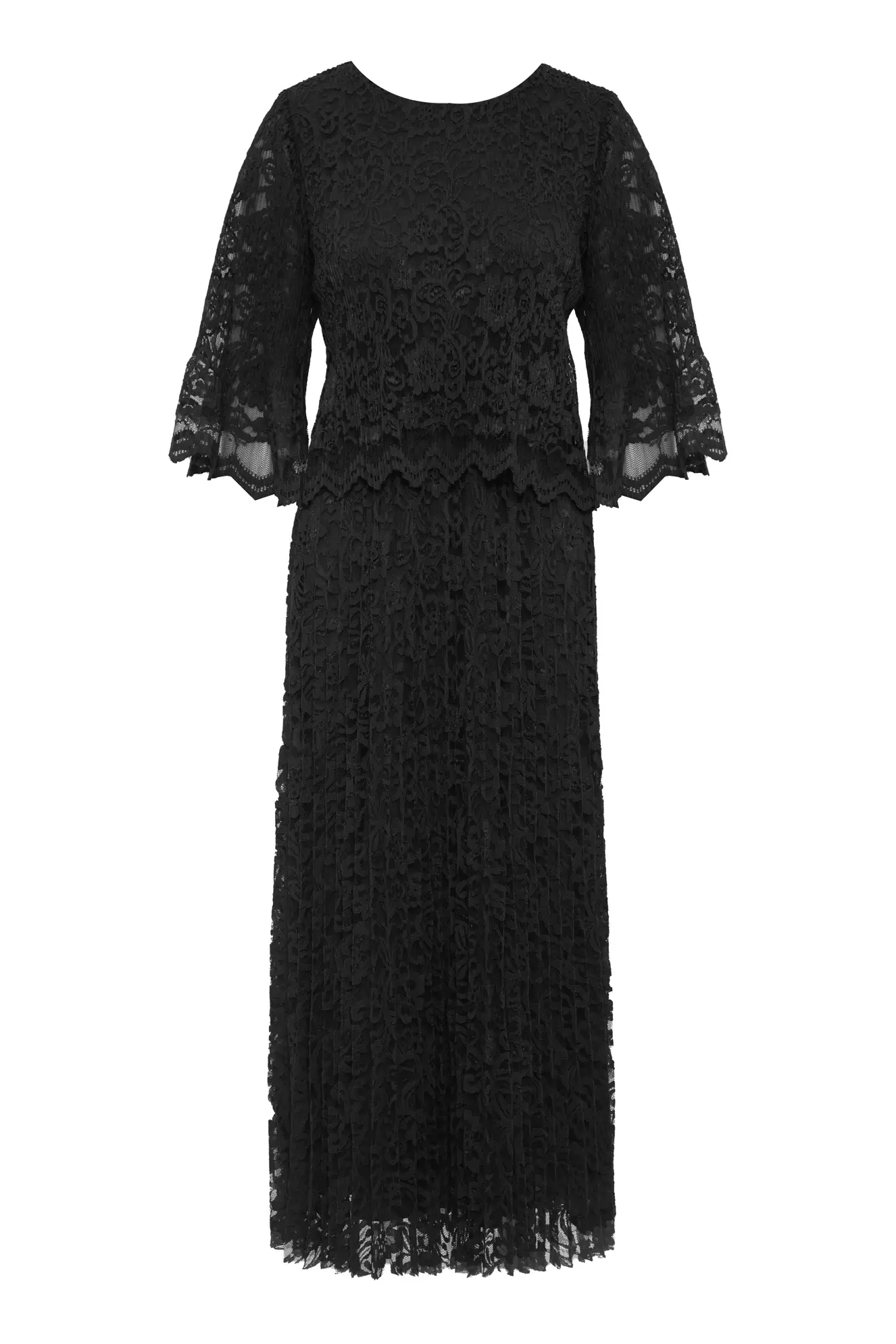 Black lace 3/4 sleeve midi dress