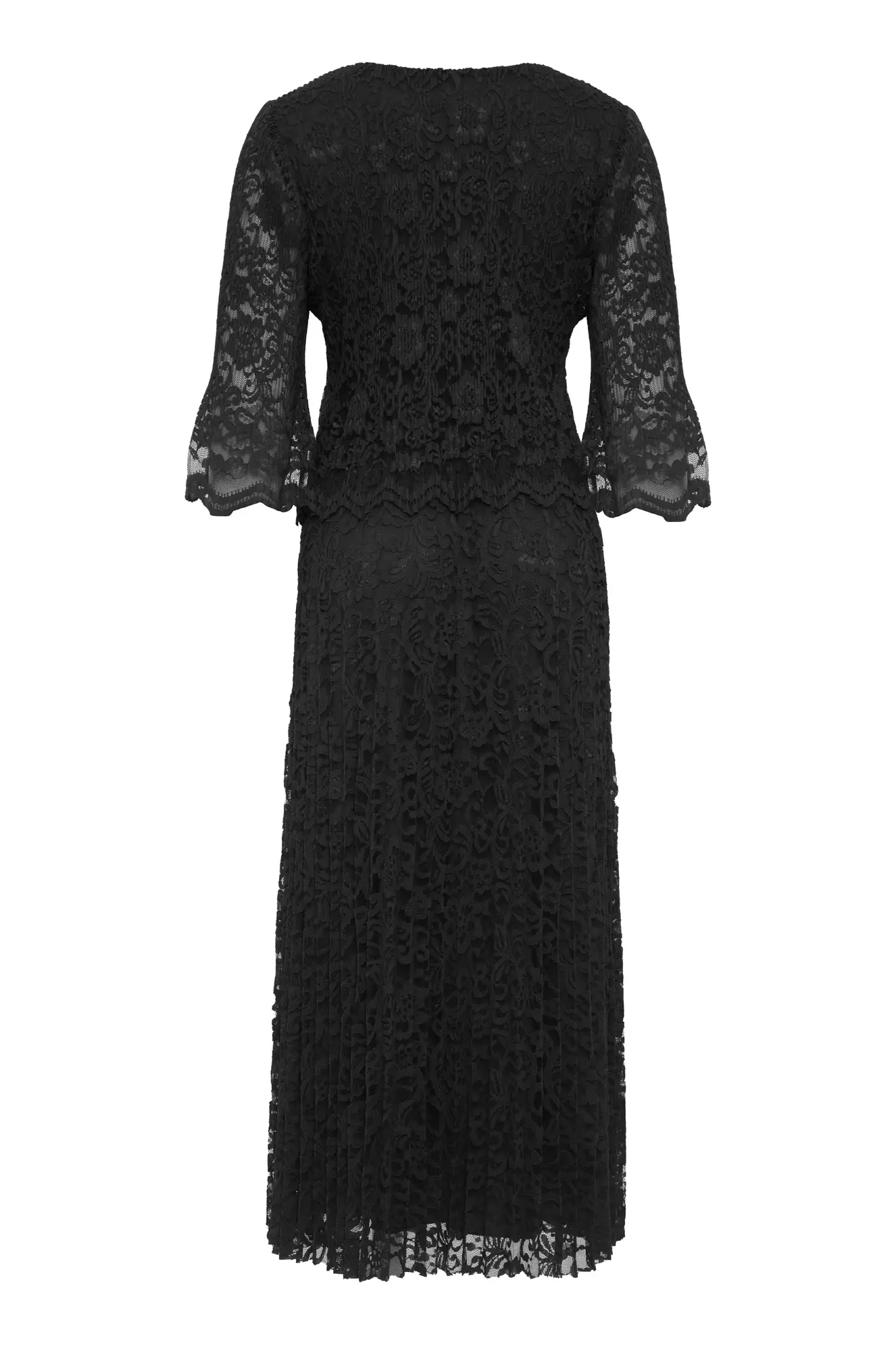 Black lace 3/4 sleeve midi dress