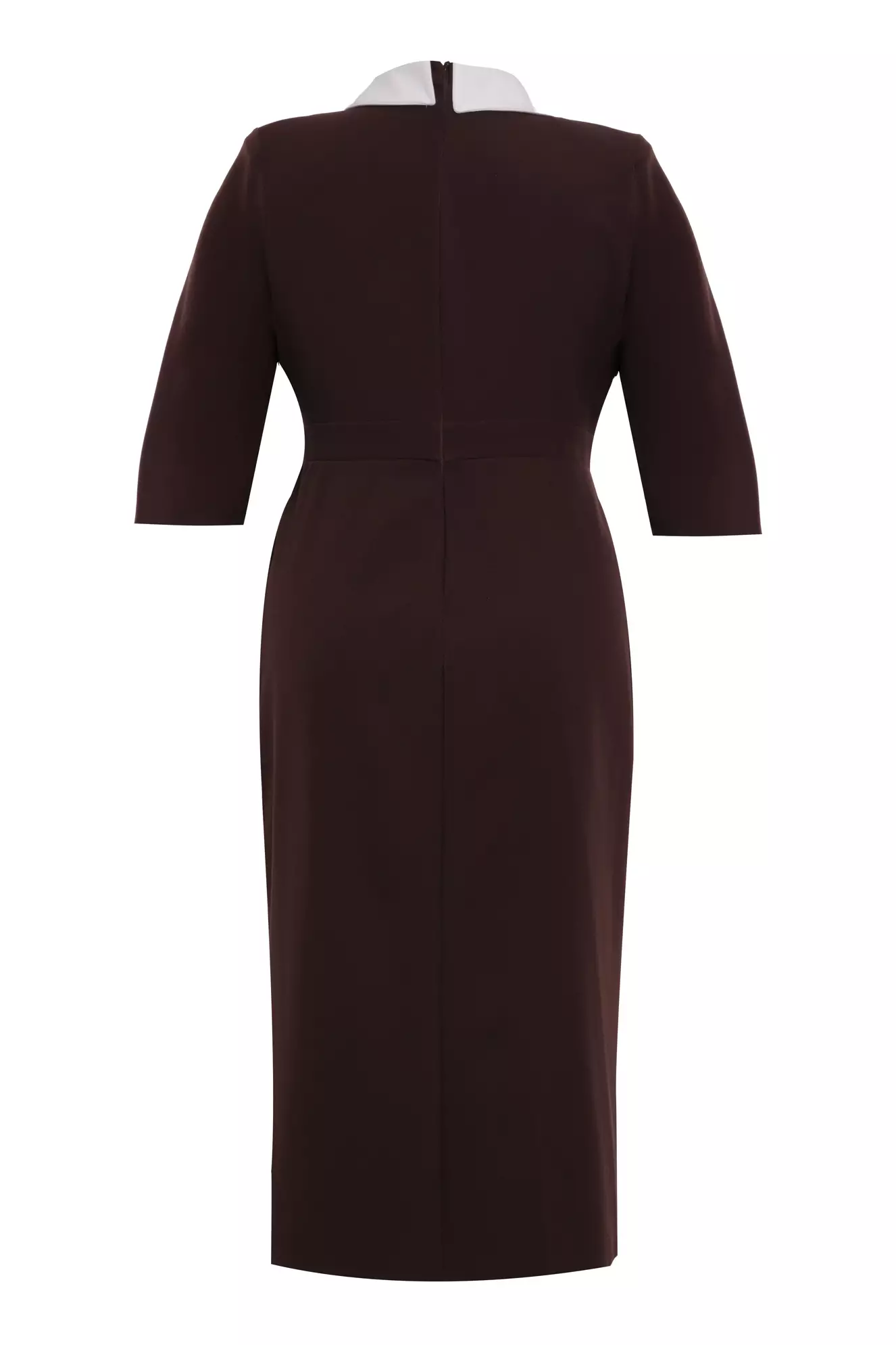 Brown plus size crepe 3/4 sleeve midi dress