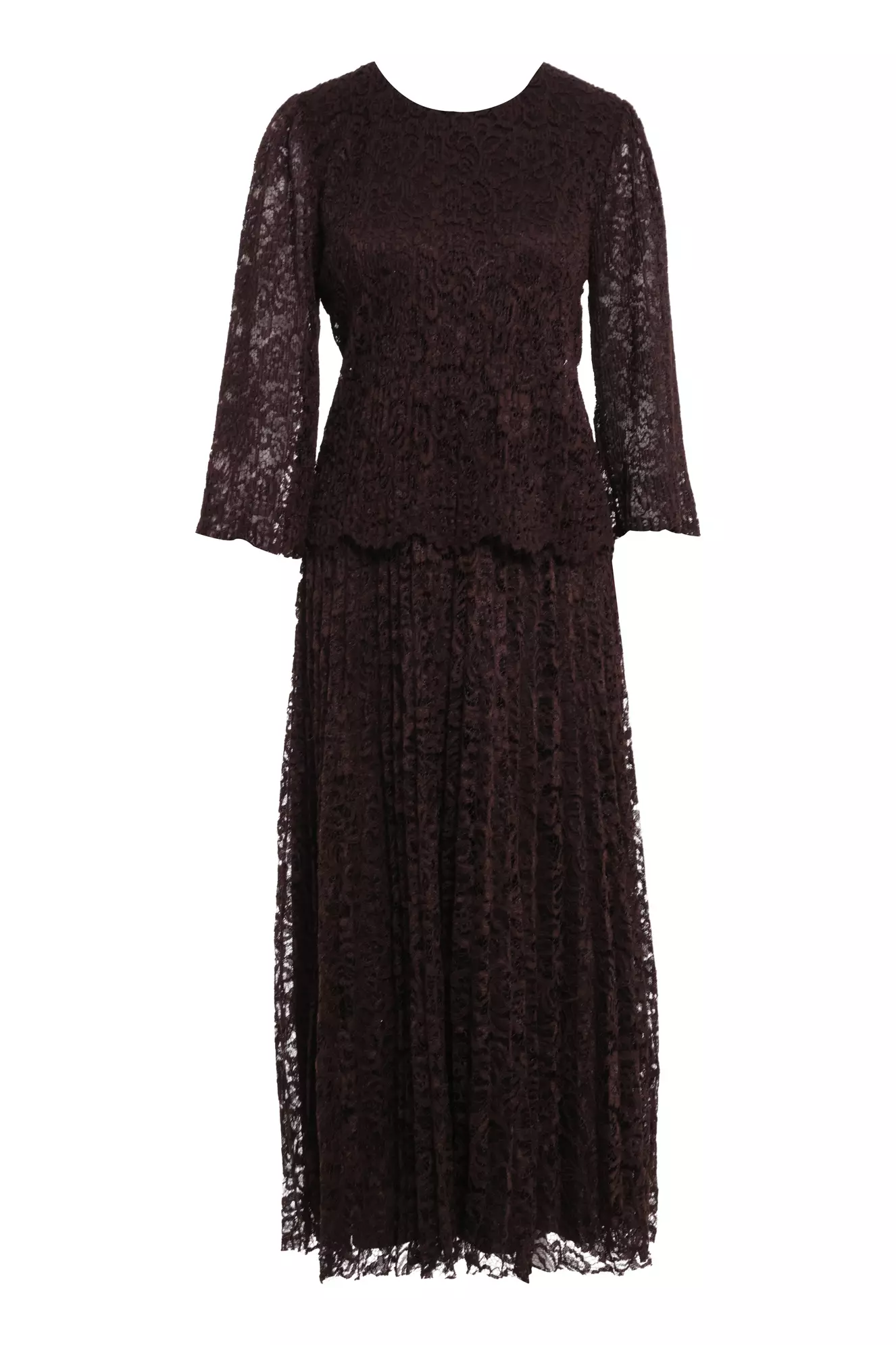 Brown lace 3/4 sleeve midi dress